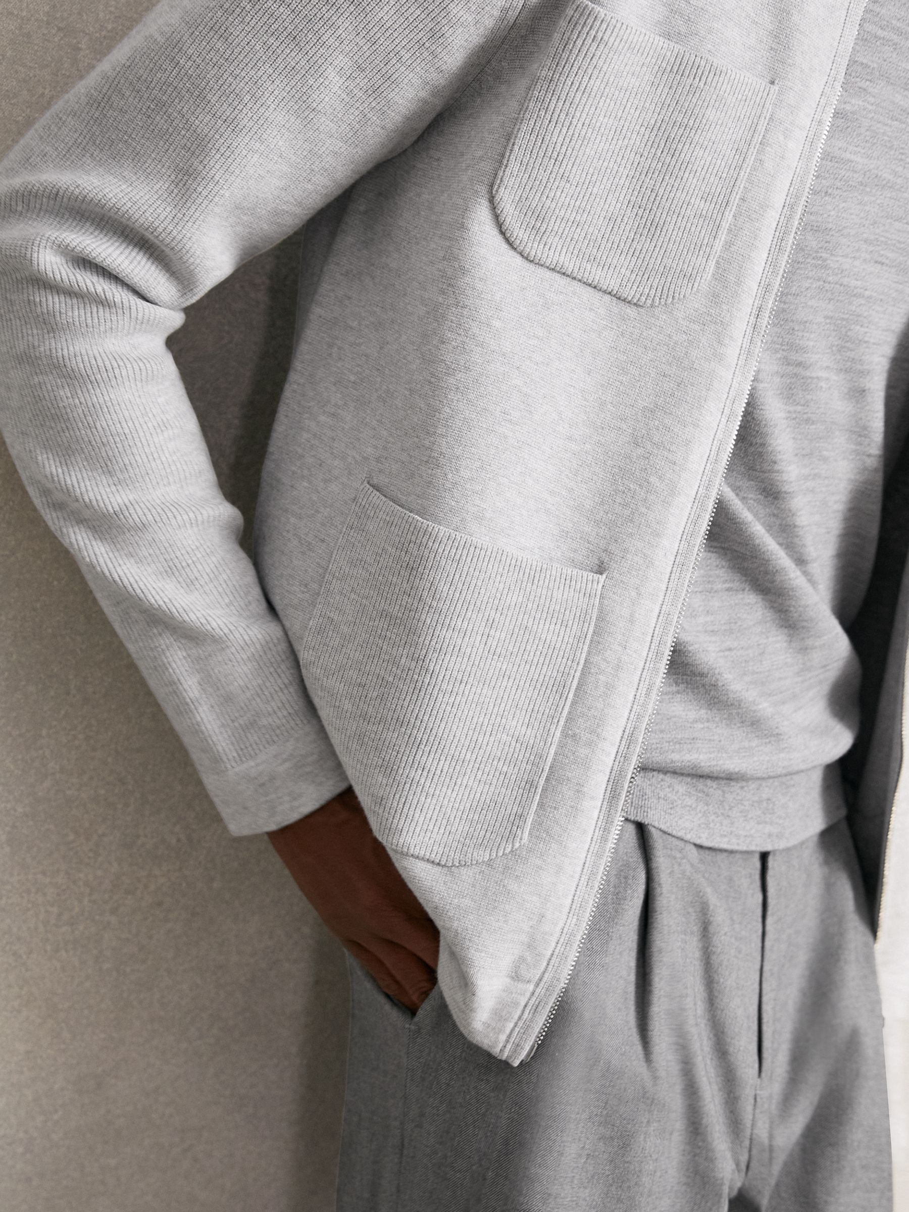 Four-Pocket Zip-Through Cardigan in Soft Grey - Image 4 of 7