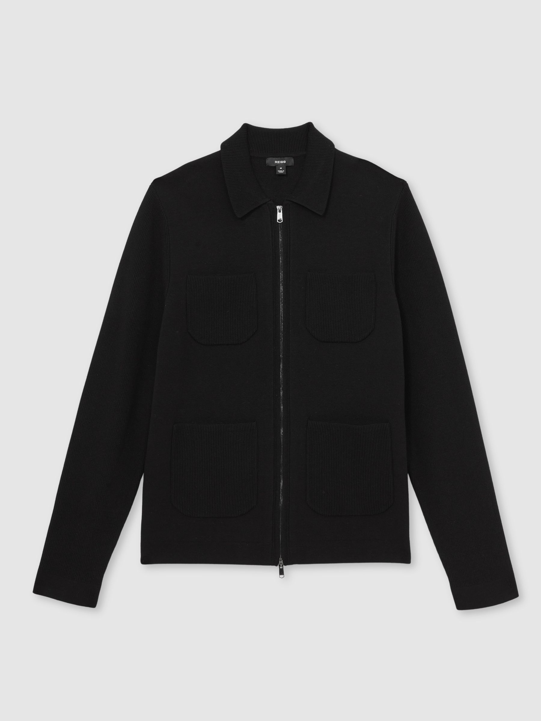 Four-Pocket Zip-Through Cardigan in Black - Image 2 of 6