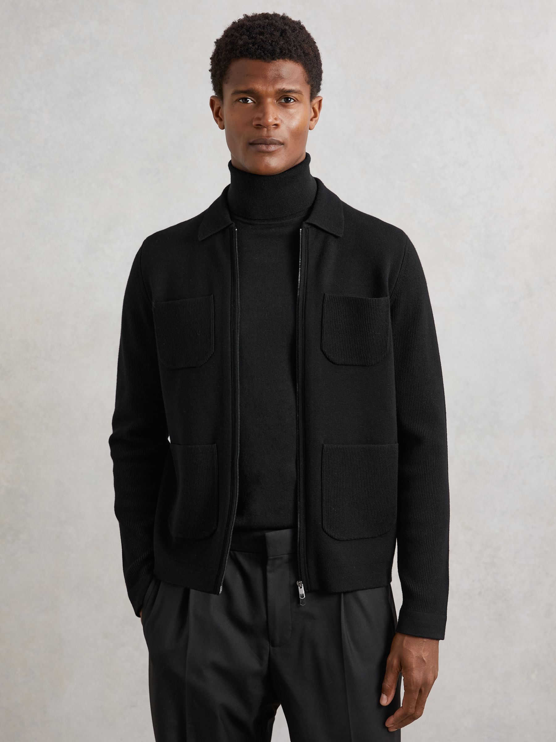 Four-Pocket Zip-Through Cardigan in Black - Image 3 of 6
