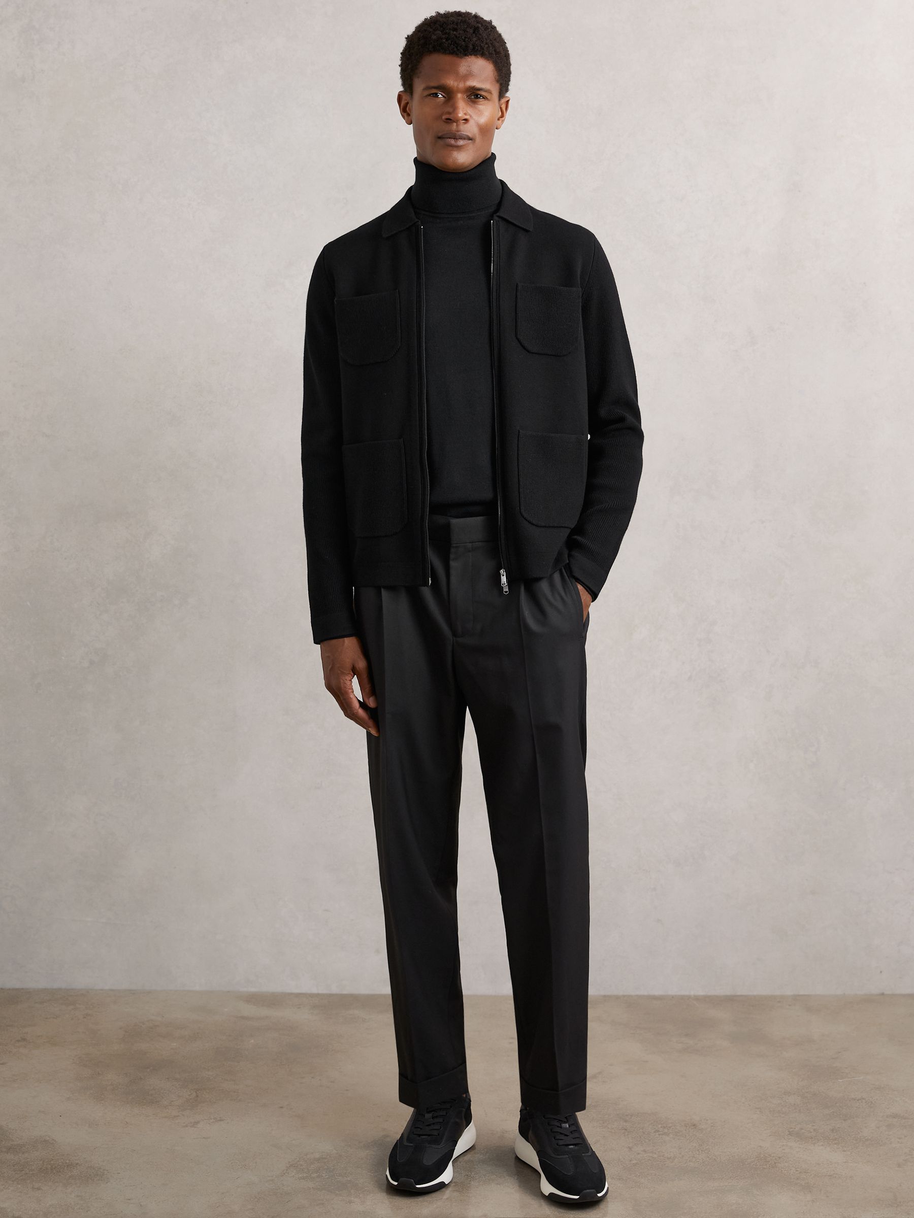Four-Pocket Zip-Through Cardigan in Black - Image 4 of 6