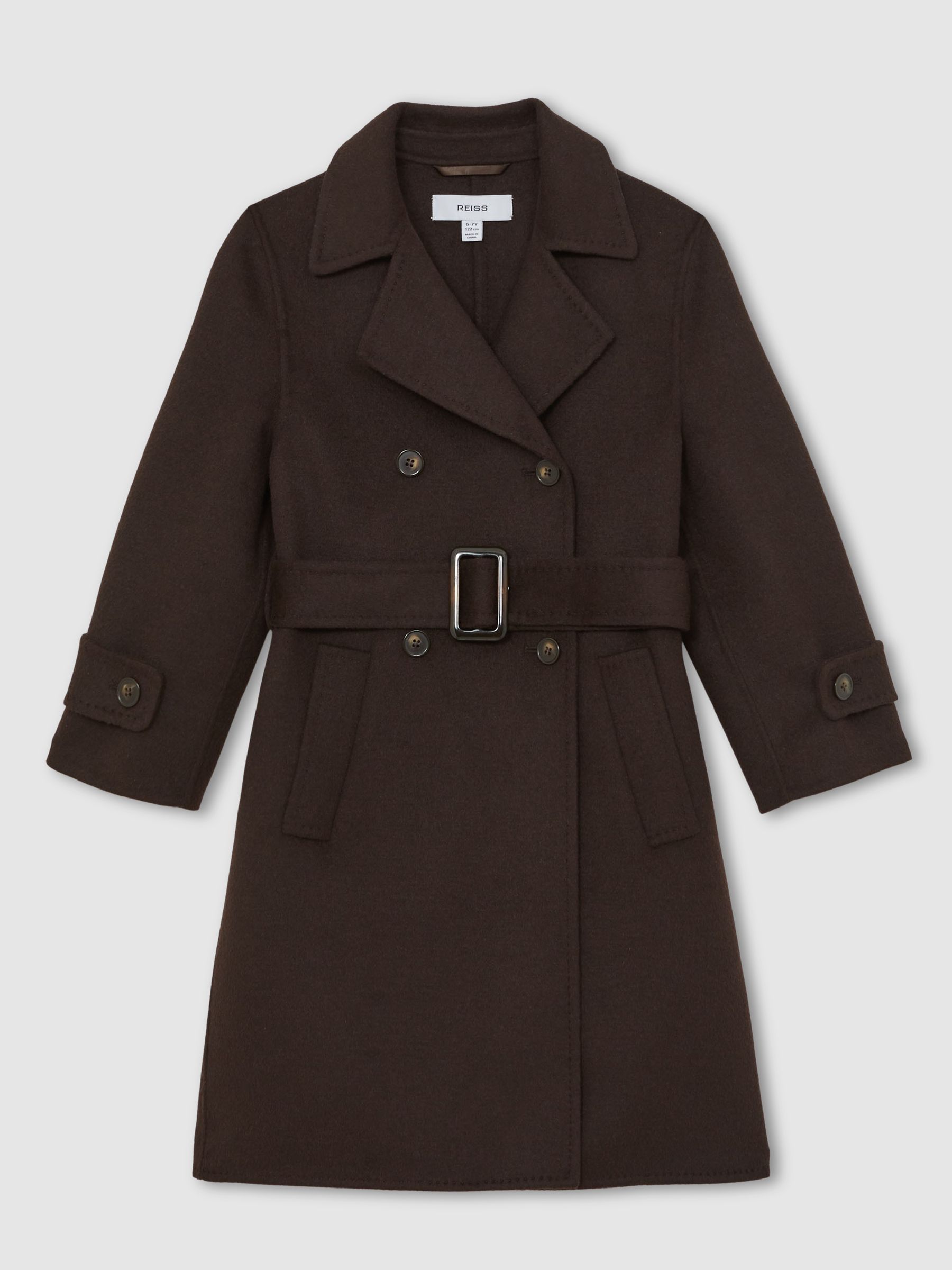13-14 yrs Double-Breasted Blindseam Wool-Blend Coat in Chocolate Brown - Image 1 of 4 13-14 yrs Double-Breasted Blindseam Wool-Blend Coat in Chocolate Brown - Image 1 of 4