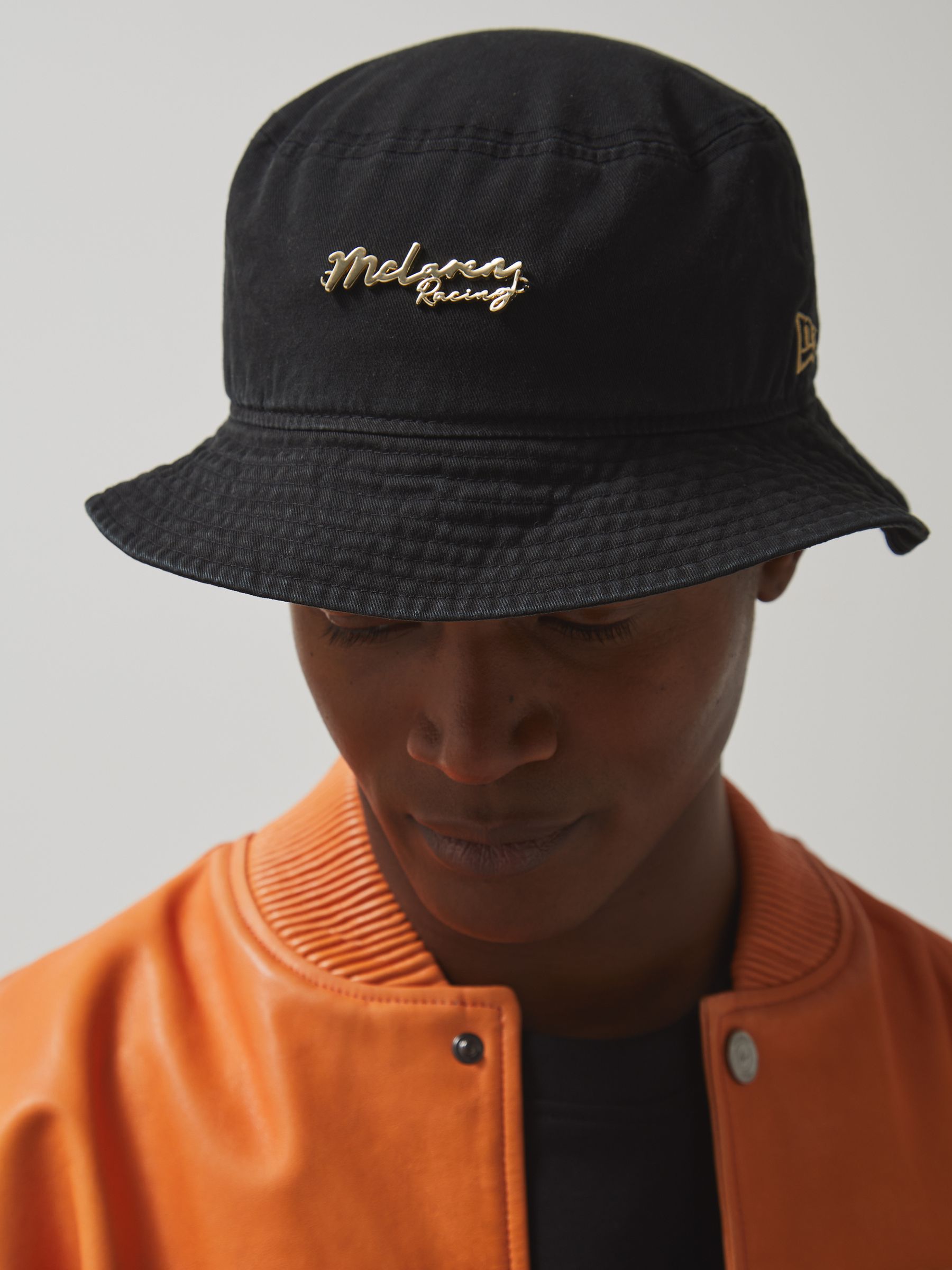 Unisex Fit McLaren Racing Cotton Bucket Hat in Black - Image 1 of 5 Unisex Fit McLaren Racing Cotton Bucket Hat in Black - Image 1 of 5