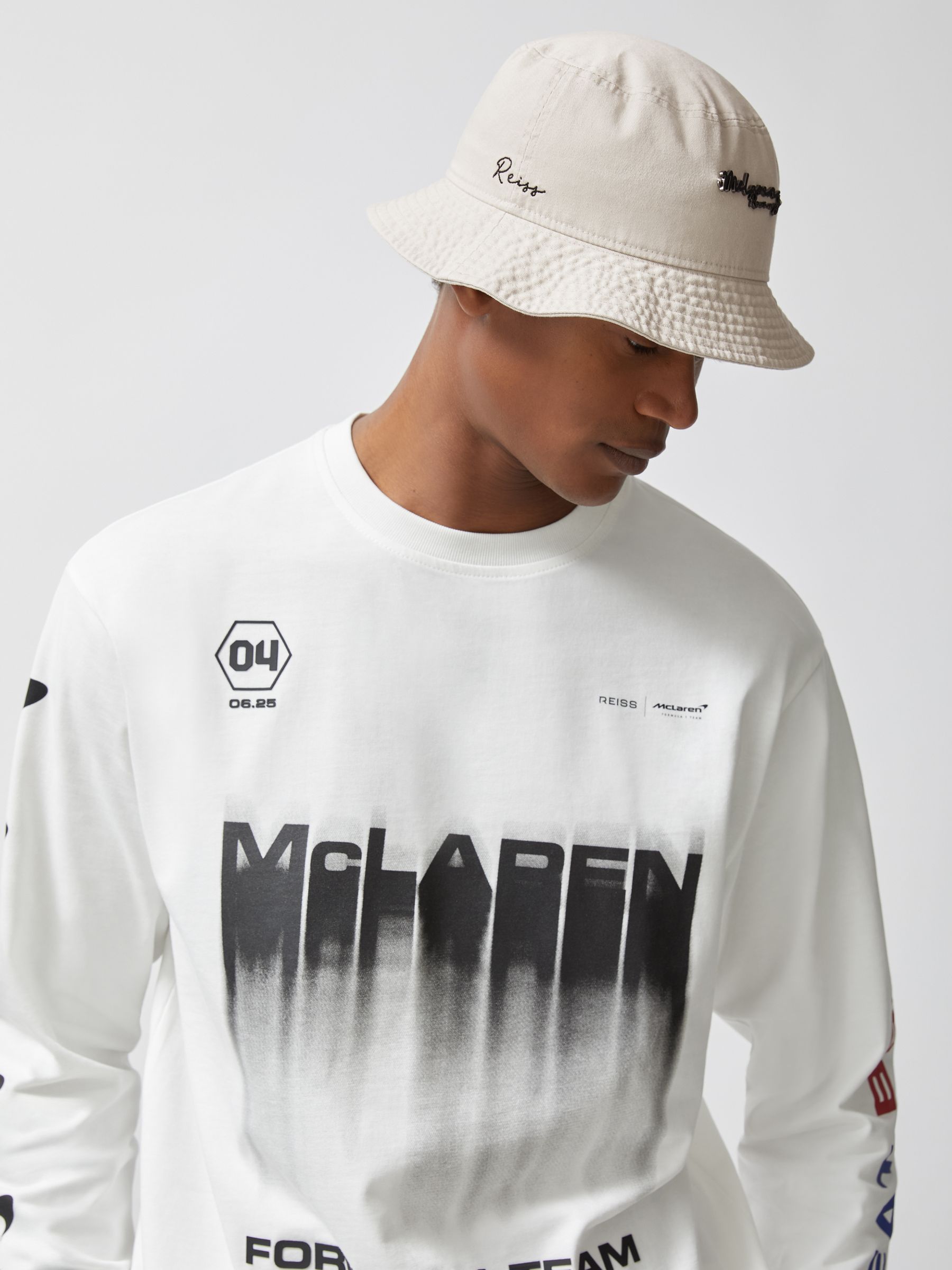 Unisex Fit McLaren Racing Cotton Bucket Hat in Stone - Image 6 of 6