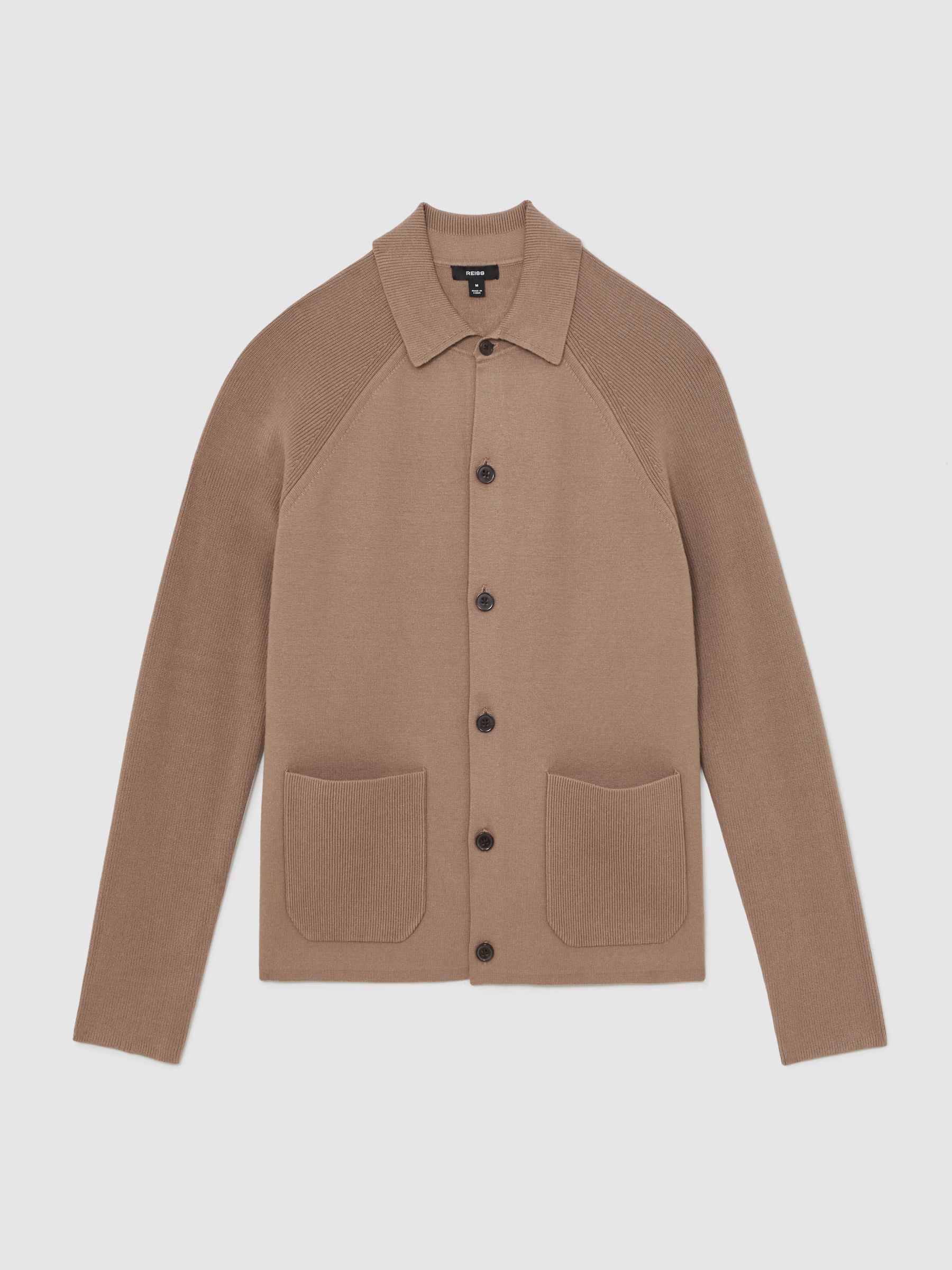 Button-Through Ribbed-Sleeve Shirt in Camel Brown - Image 2 of 9