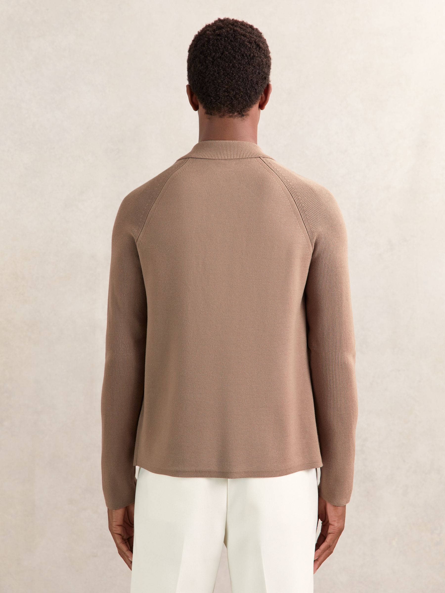 Button-Through Ribbed-Sleeve Shirt in Camel Brown - Image 8 of 9