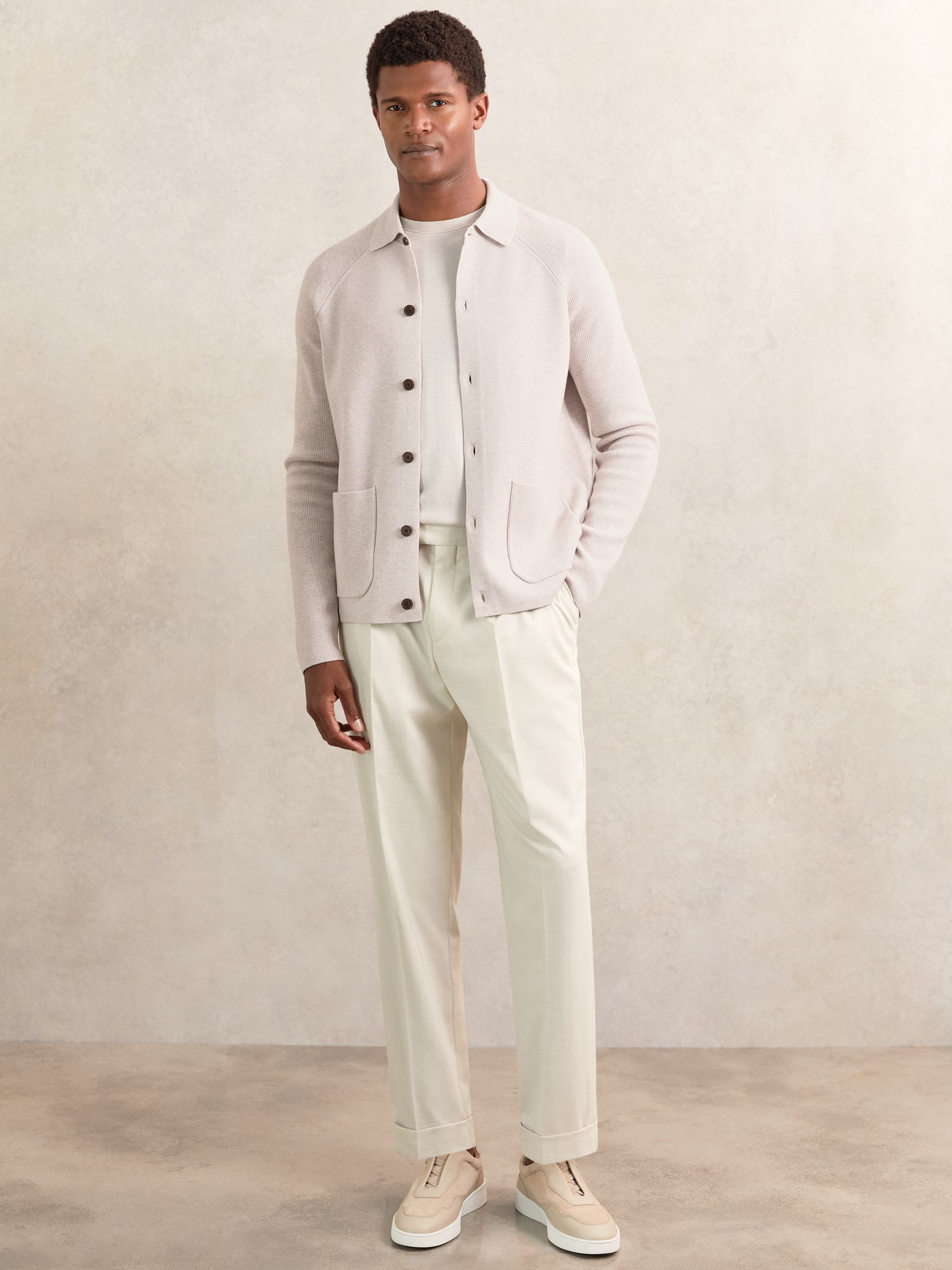 Button-Through Ribbed-Sleeve Shirt in Oatmeal Brown - Image 3 of 7