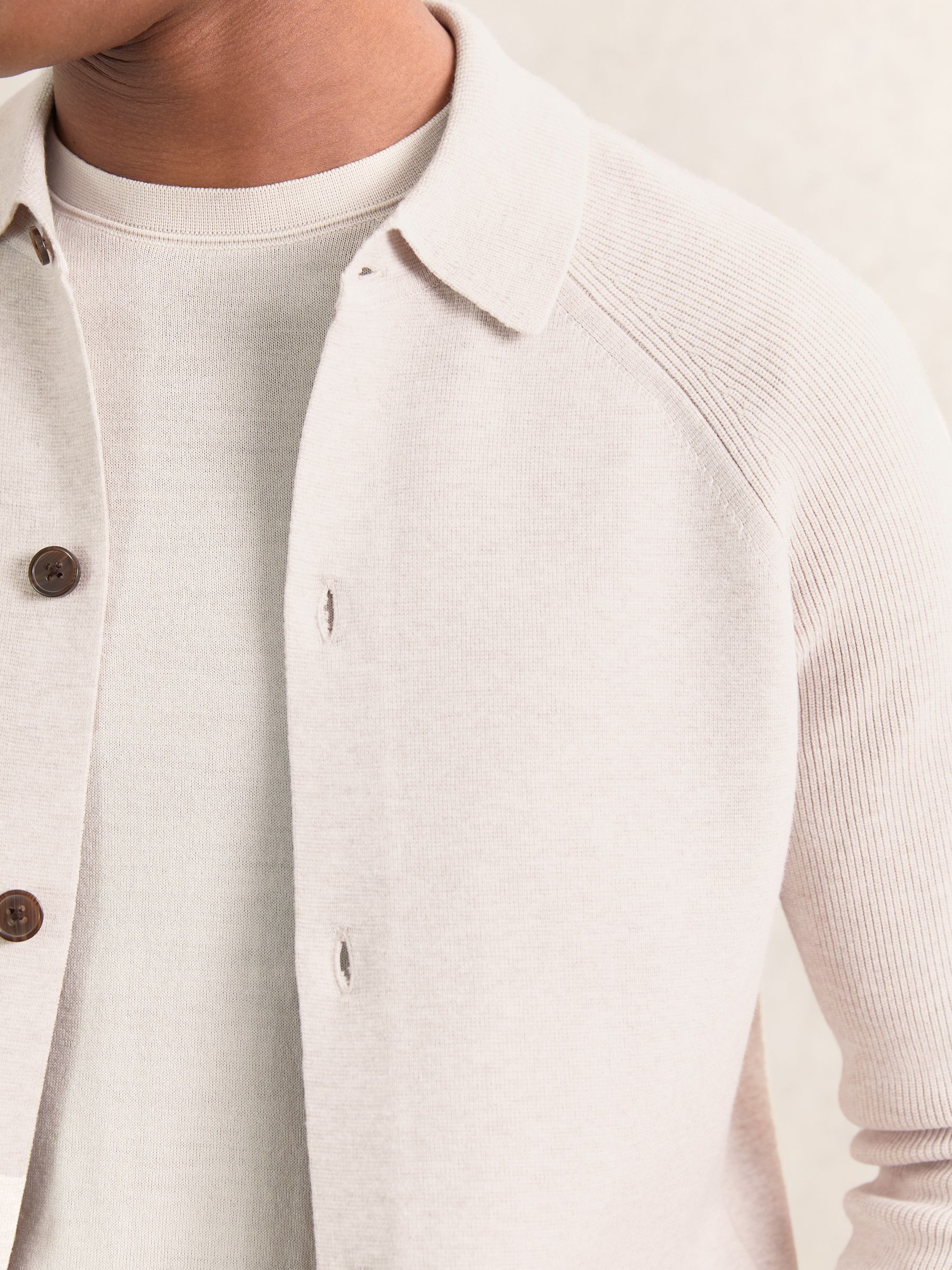 Button-Through Ribbed-Sleeve Shirt in Oatmeal Brown - Image 5 of 7