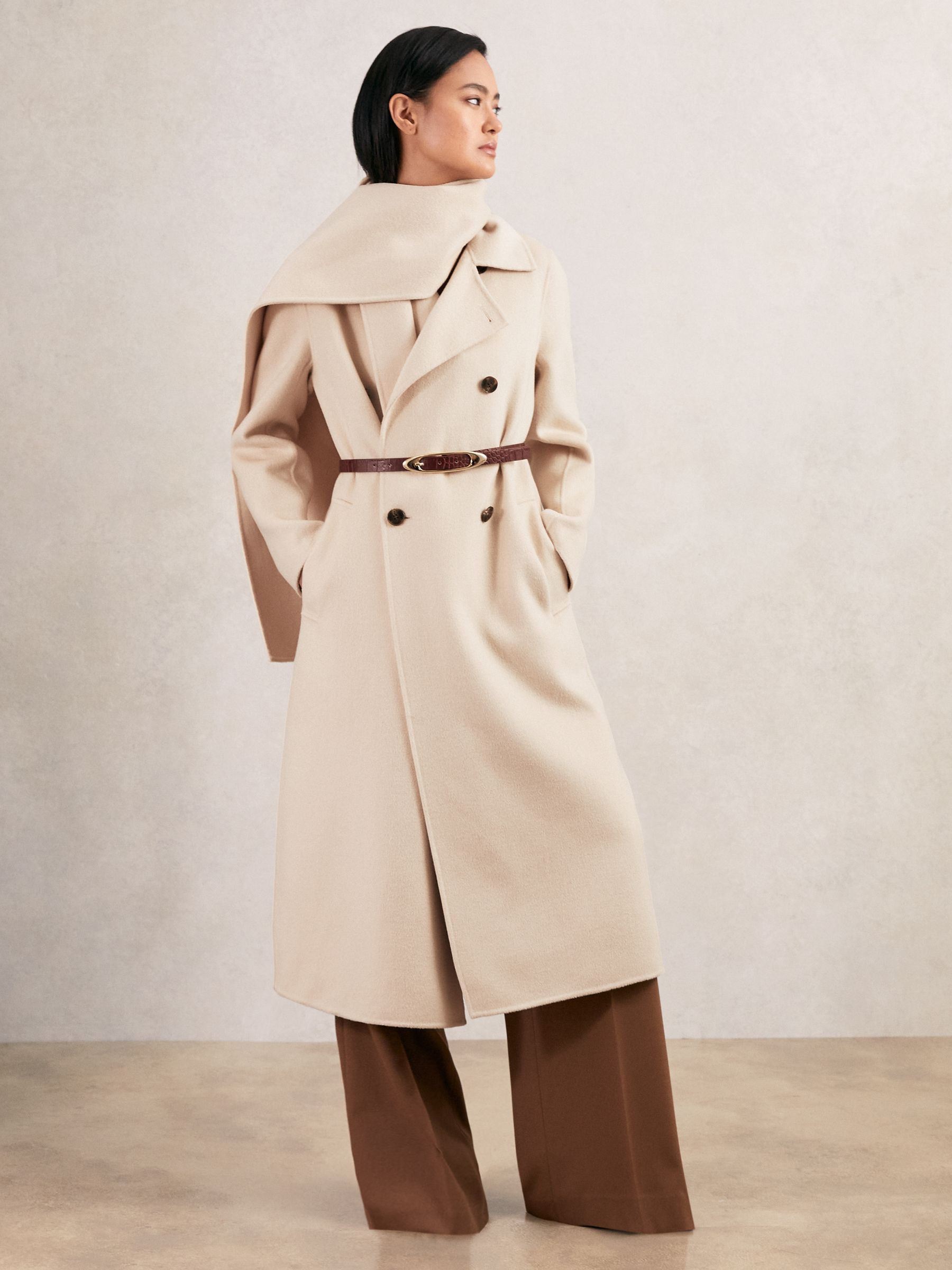 Wool-Blend Scarf Blindseam Coat in Cream - image 4