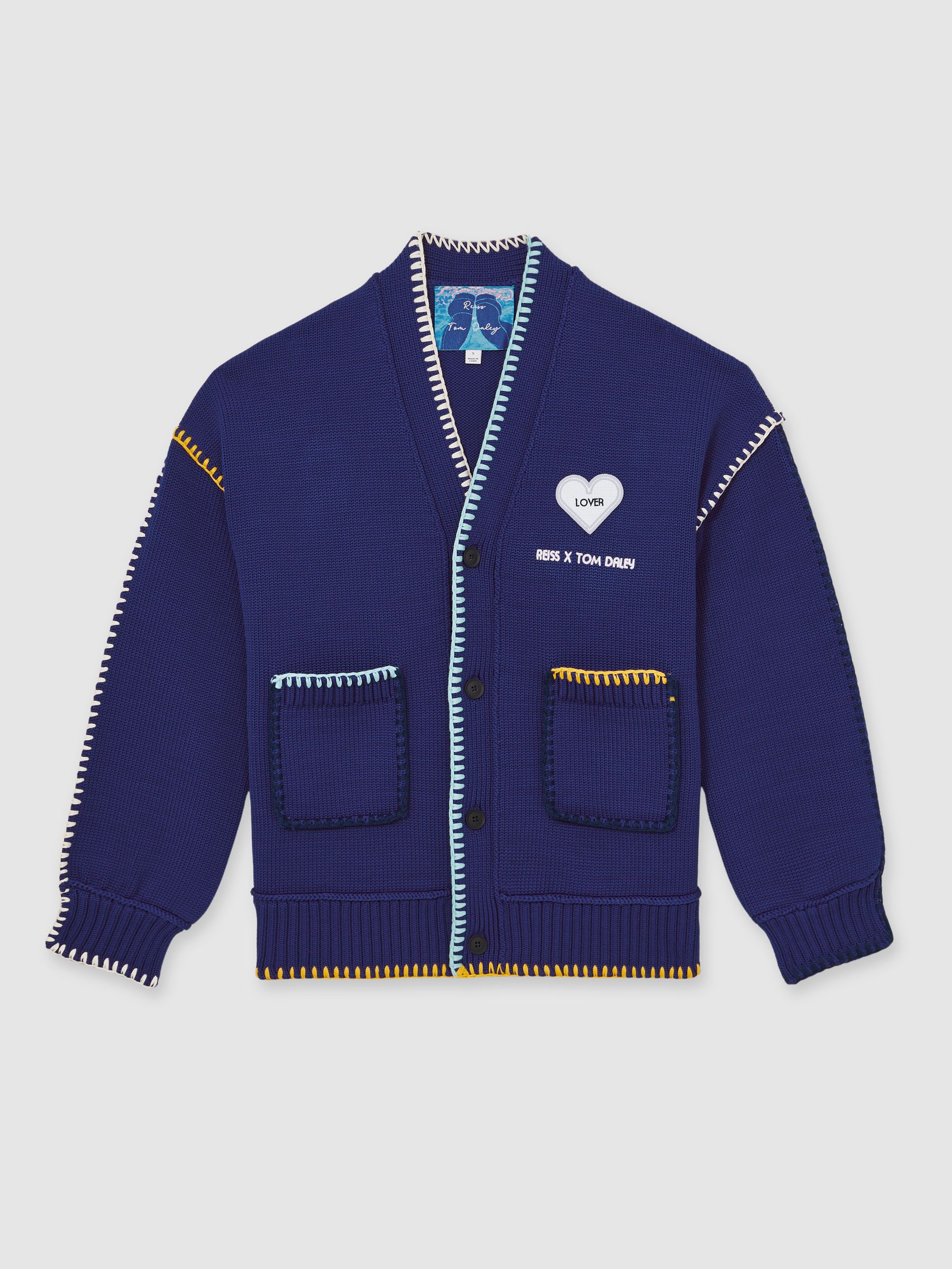Reiss | Tom Daley Lover Knit Cardigan in Navy Blue - Image 2 of 5