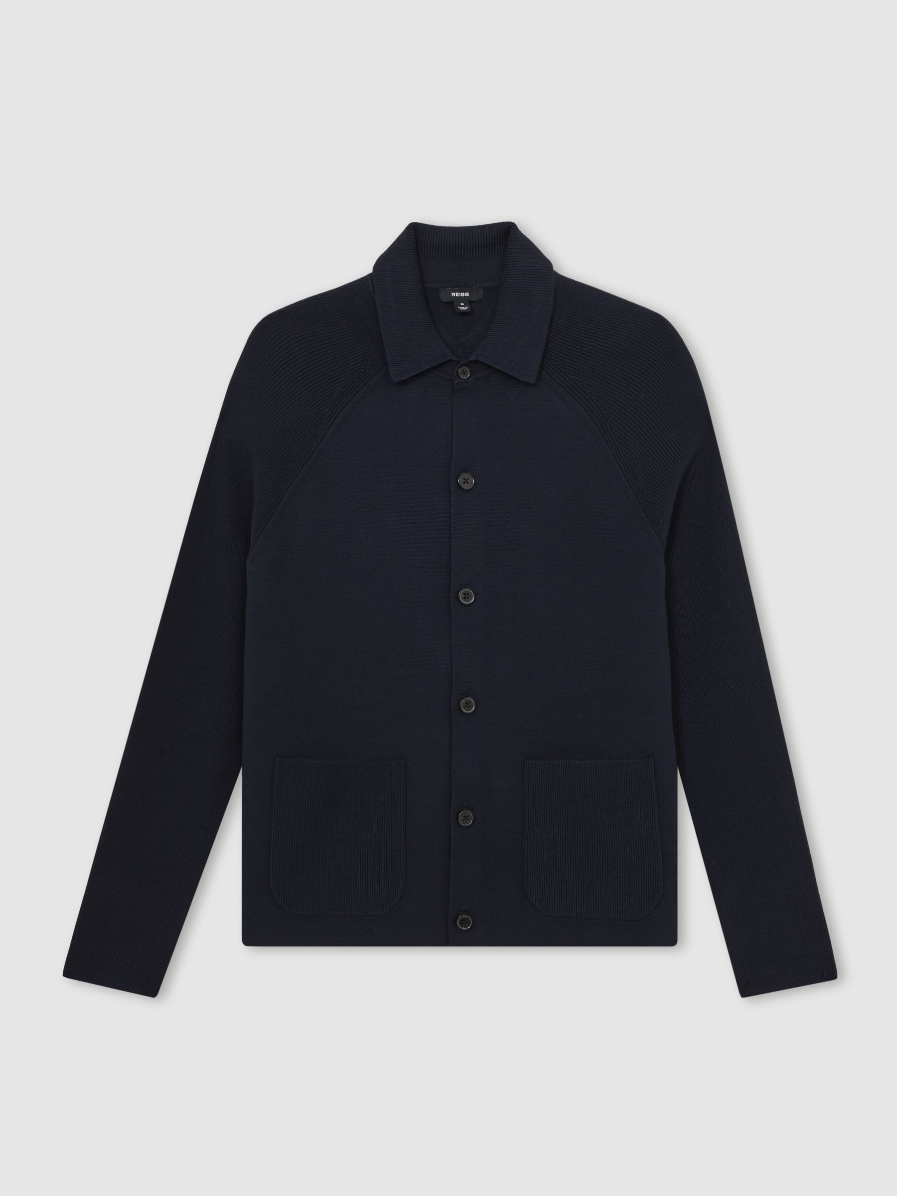 Button-Through Ribbed-Sleeve Shirt in Navy Blue - Image 2 of 6