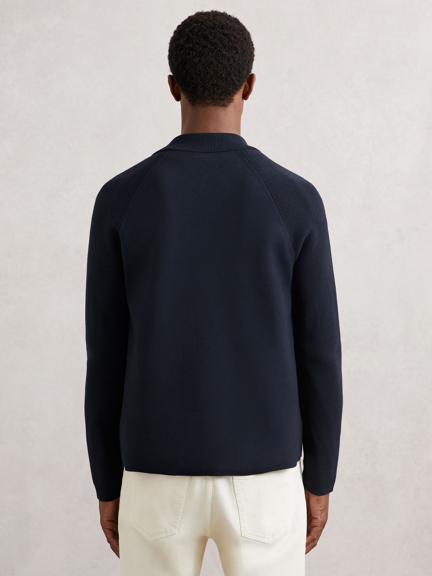 Button-Through Ribbed-Sleeve Shirt in Navy Blue - Image 4 of 6