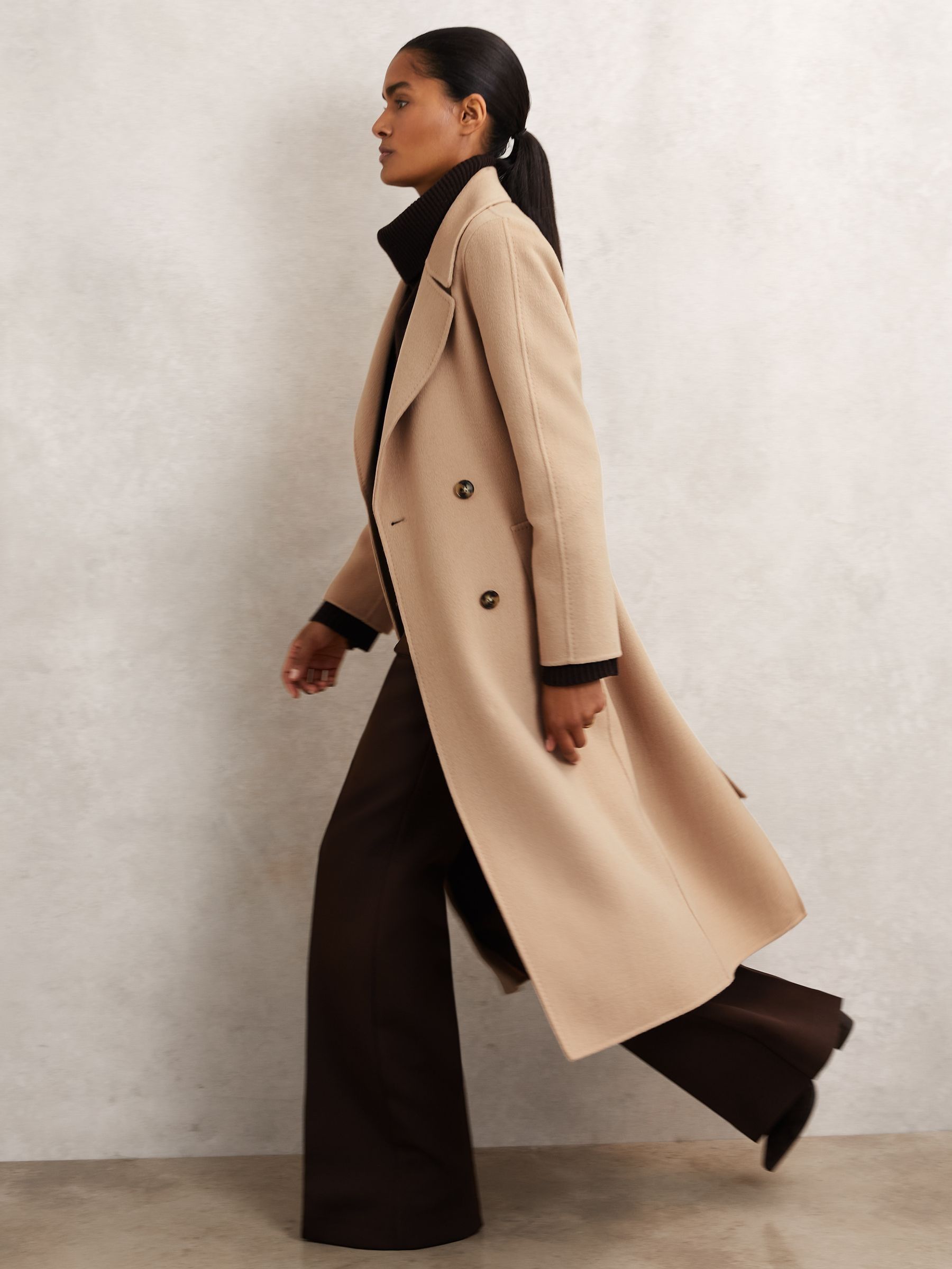 Petite Double-Breasted Blindseam Coat Wool-Blend in Neutral - Image 1 of 6