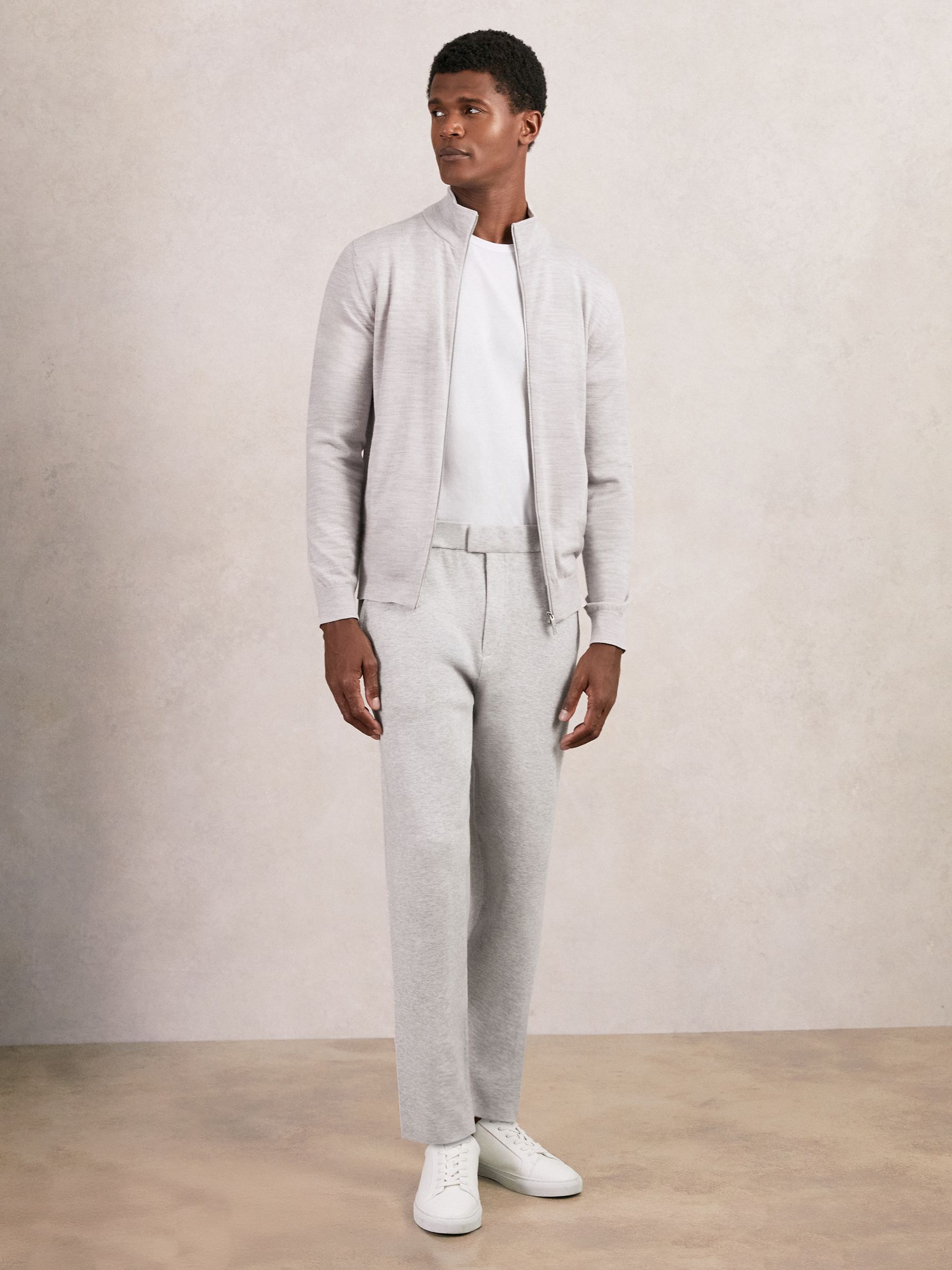 Tapered Fit Knitted Trousers in Soft Grey - Image 1 of 5