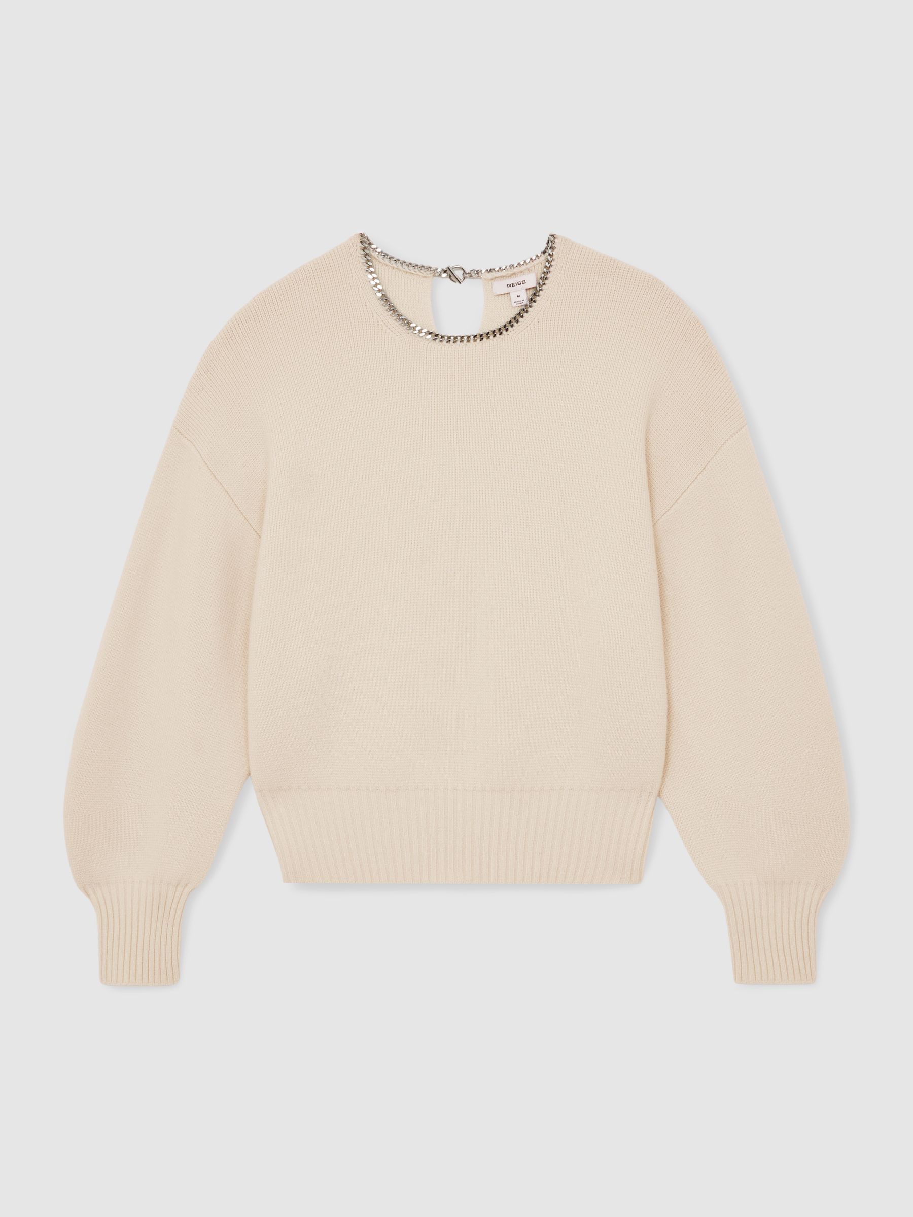 Wool-Blend Necklace-Trim Jumper with Cashmere in Cream - Image 2 of 6