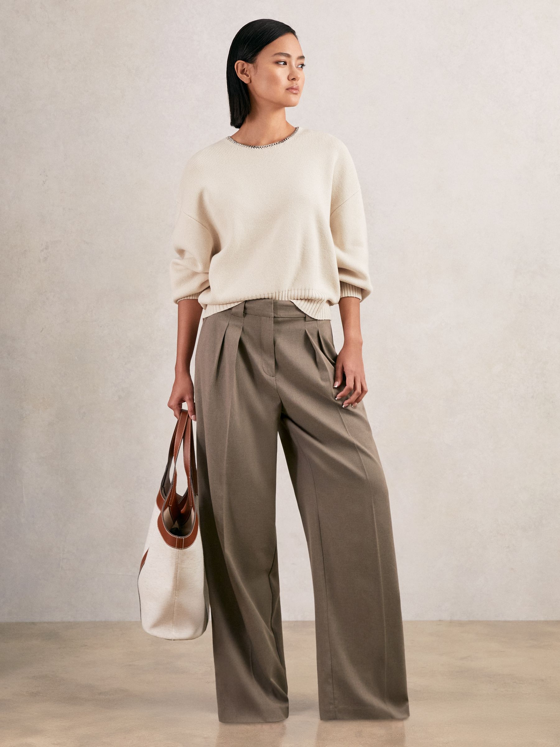 Wool-Blend Necklace-Trim Jumper with Cashmere in Cream - Image 3 of 6