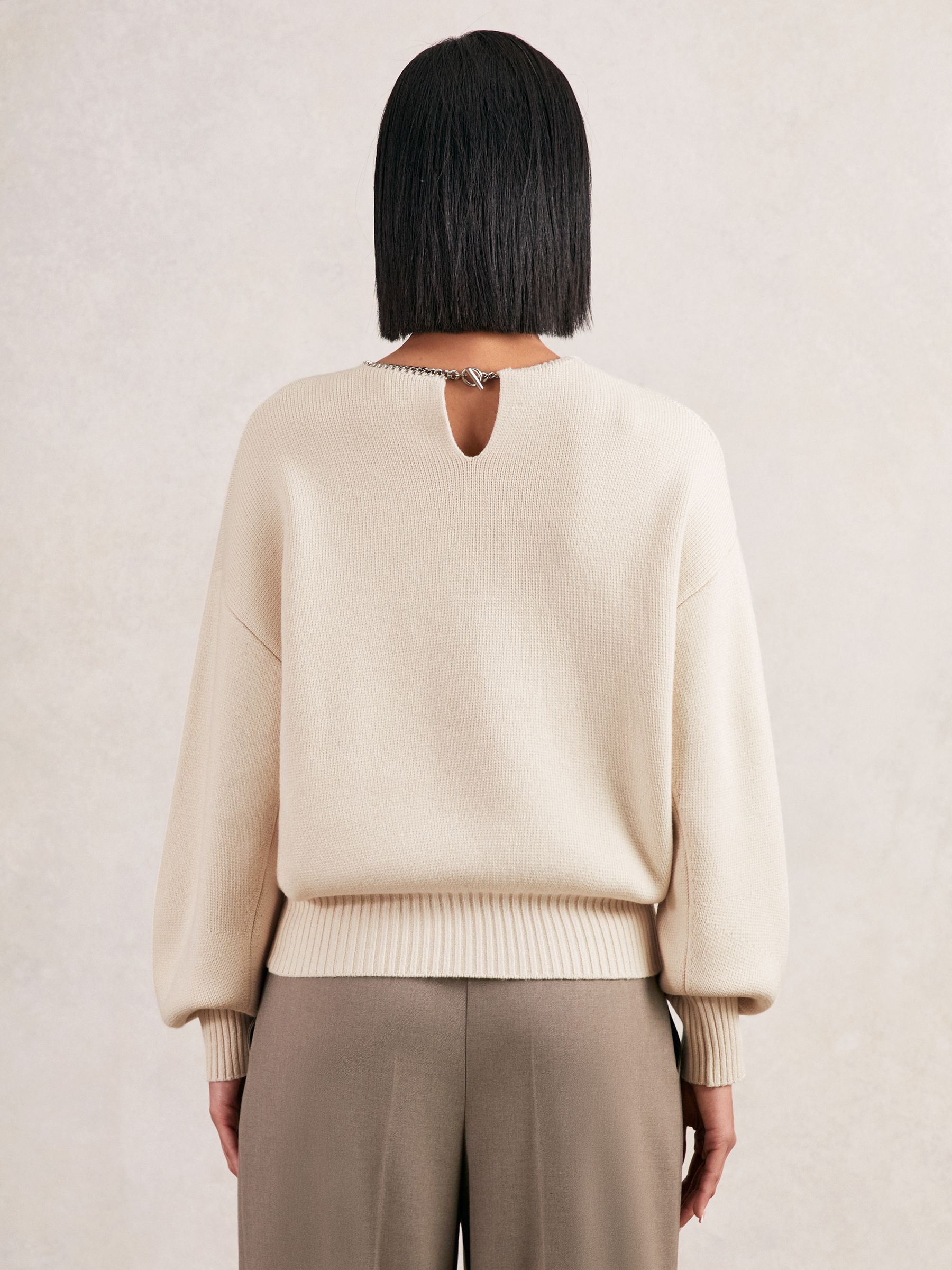 Wool-Blend Necklace-Trim Jumper with Cashmere in Cream - Image 5 of 6