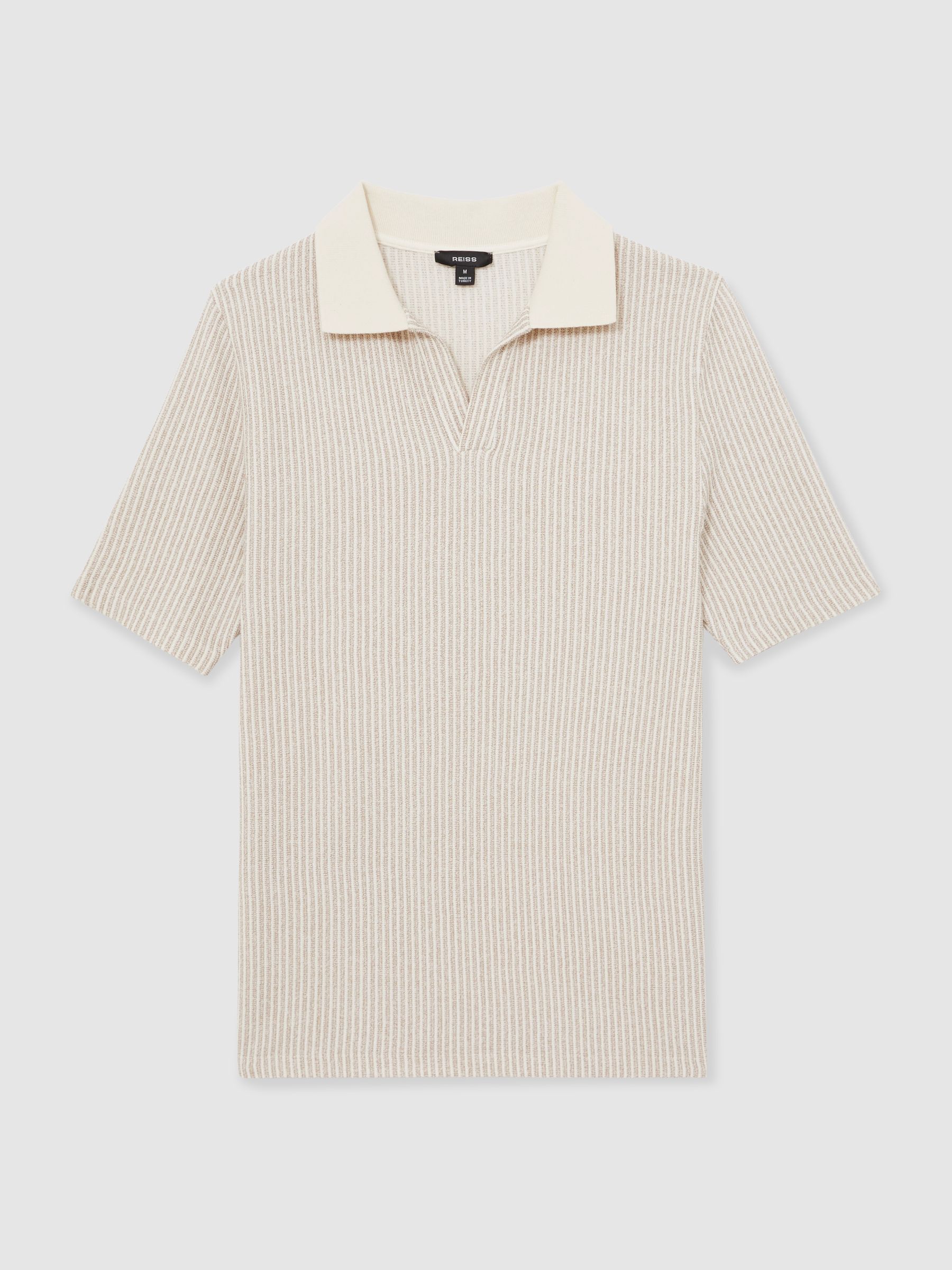 Cotton-Blend Stripe Polo Shirt in Ecru/Taupe Brown - Image 2 of 6