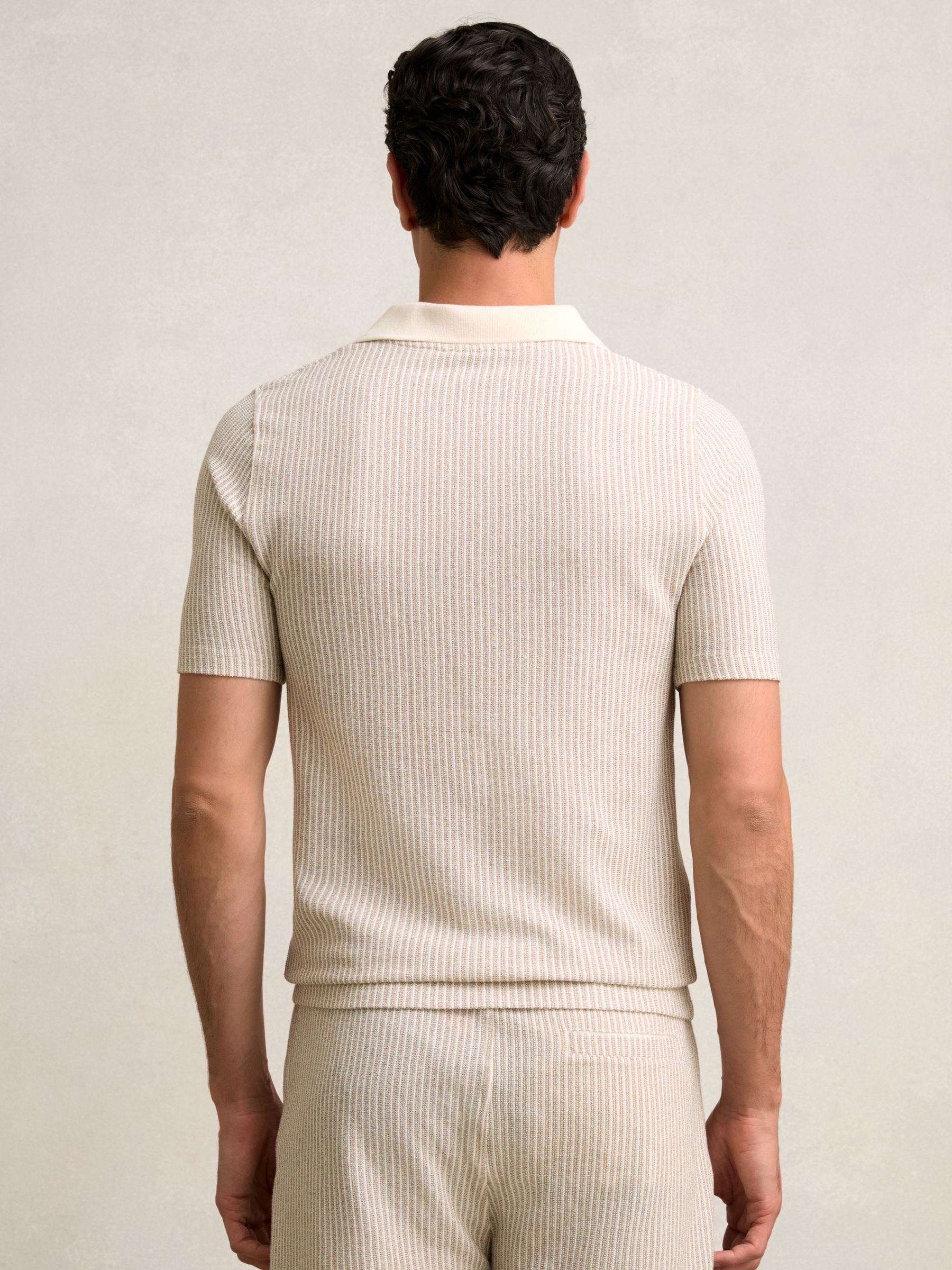 Cotton-Blend Stripe Polo Shirt in Ecru/Taupe Brown - Image 5 of 6