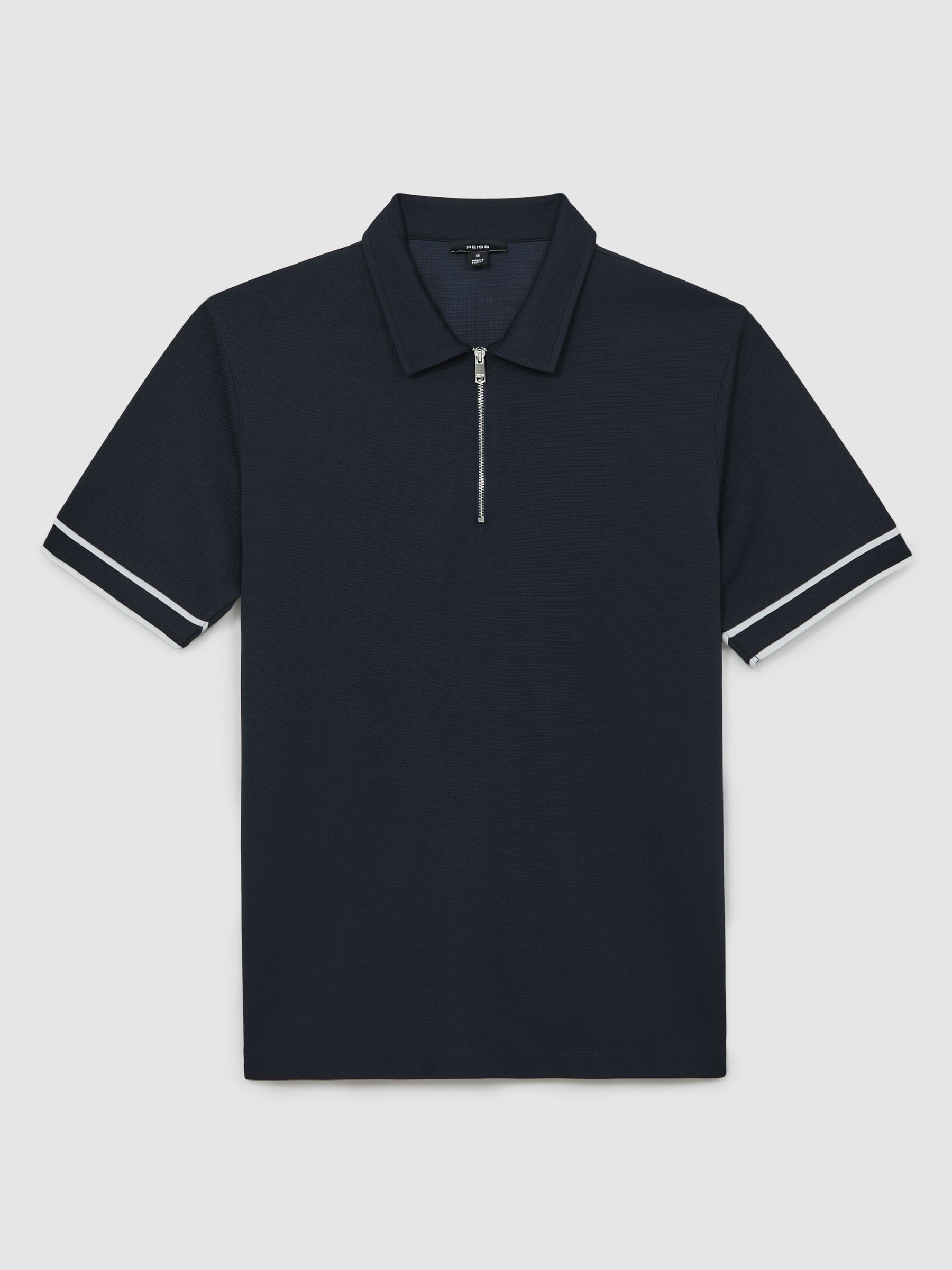 Textured Half-Zip Tipped Polo Shirt in Navy - Image 2 of 5