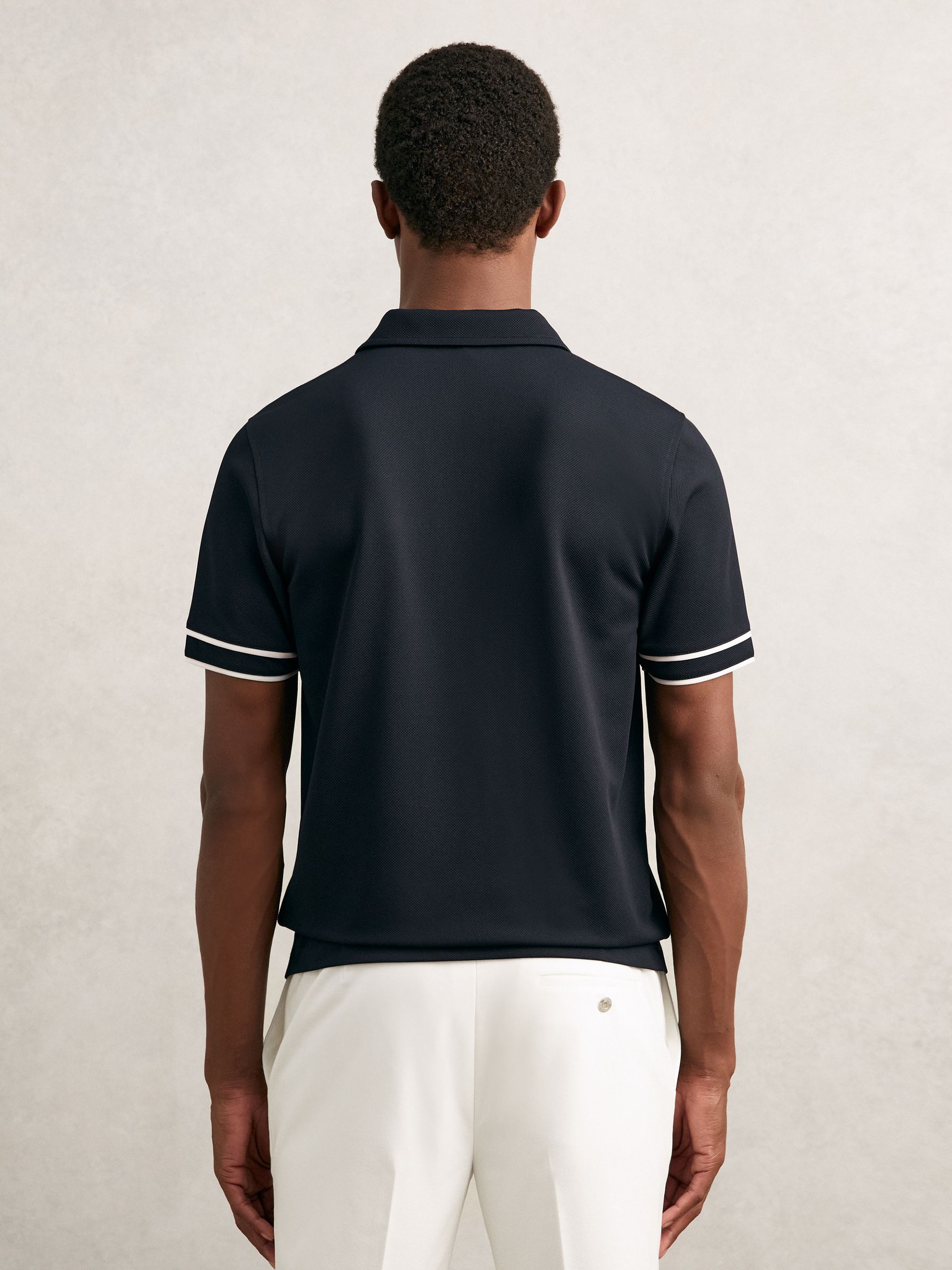 Textured Half-Zip Tipped Polo Shirt in Navy - Image 5 of 5