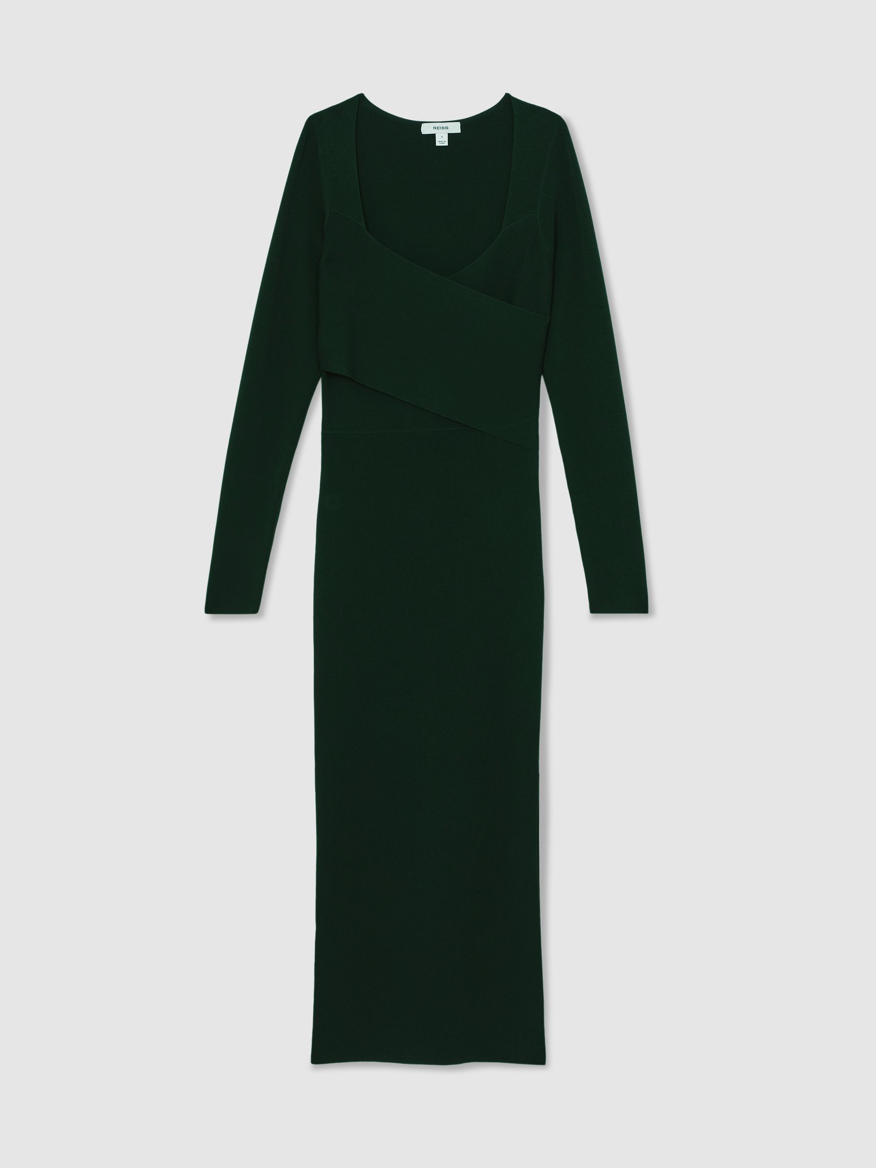 Knitted Wrap-Front Midi Dress in Green - Image 2 of 7