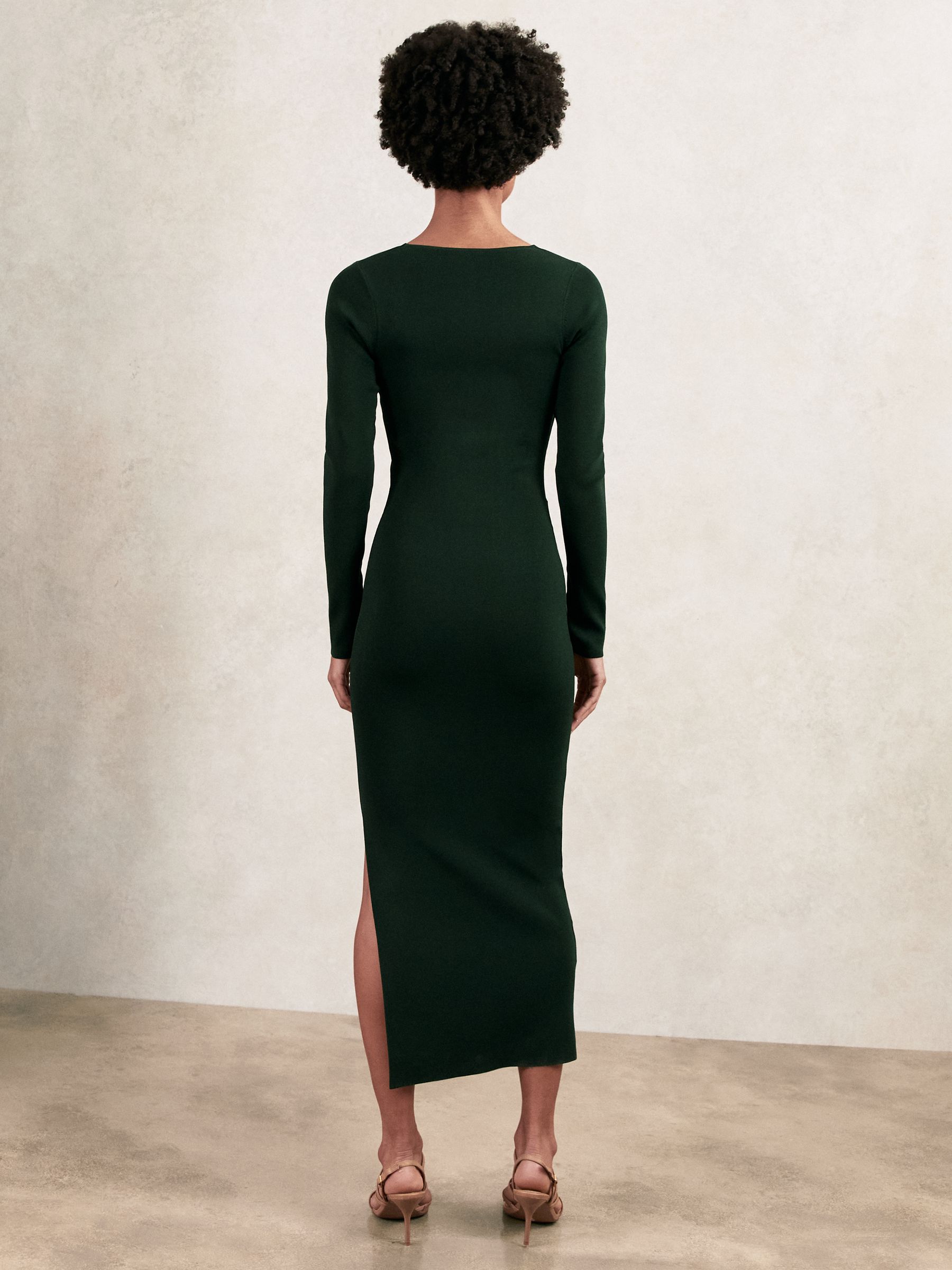 Knitted Wrap-Front Midi Dress in Green - image 3