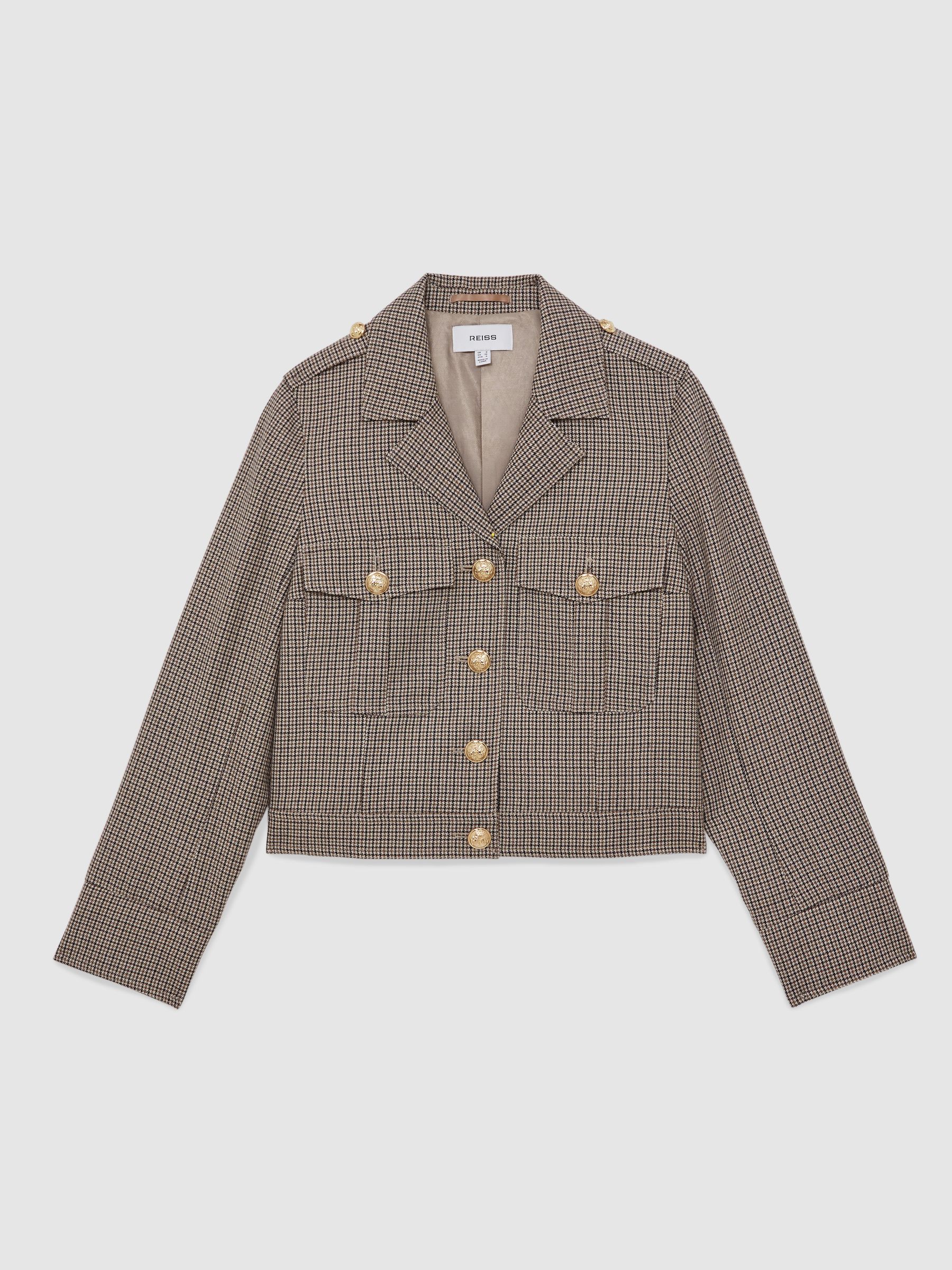 Wool Twin-Pocket Cropped Jacket in Neutral Check - Image 2 of 9