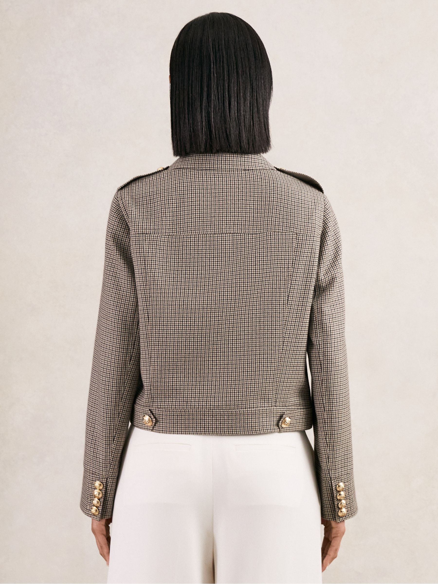 Wool Twin-Pocket Cropped Jacket in Neutral Check - Image 6 of 9