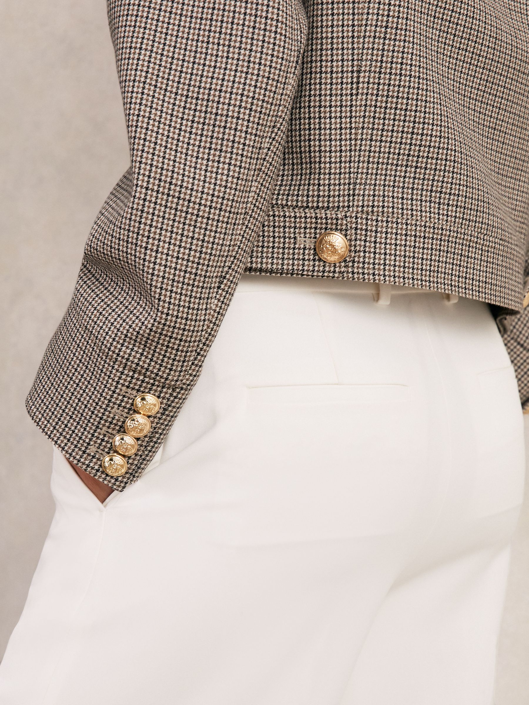 Wool Twin-Pocket Cropped Jacket in Neutral Check - image 5