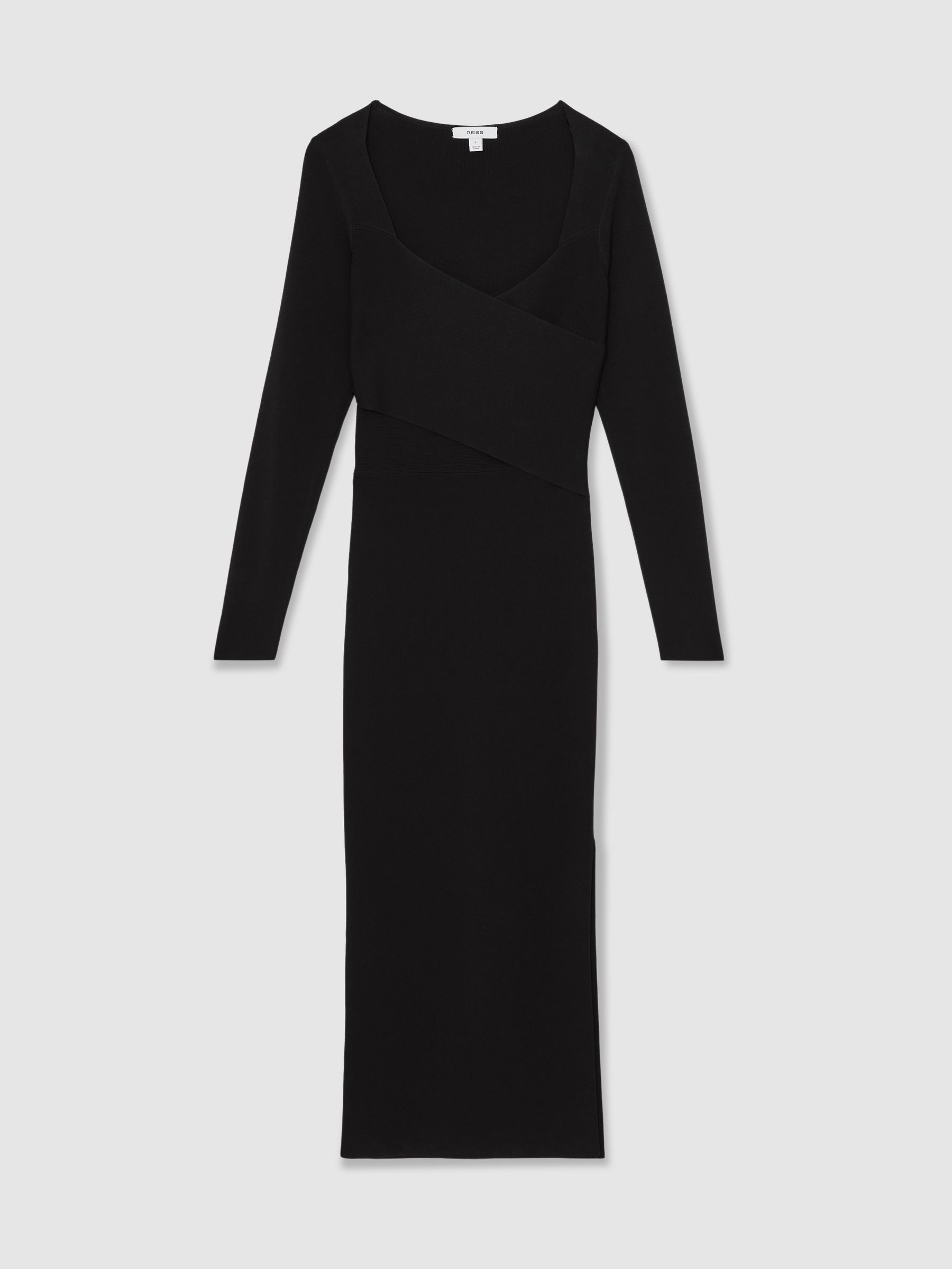 Knitted Wrap-Front Midi Dress in Black - Image 2 of 6