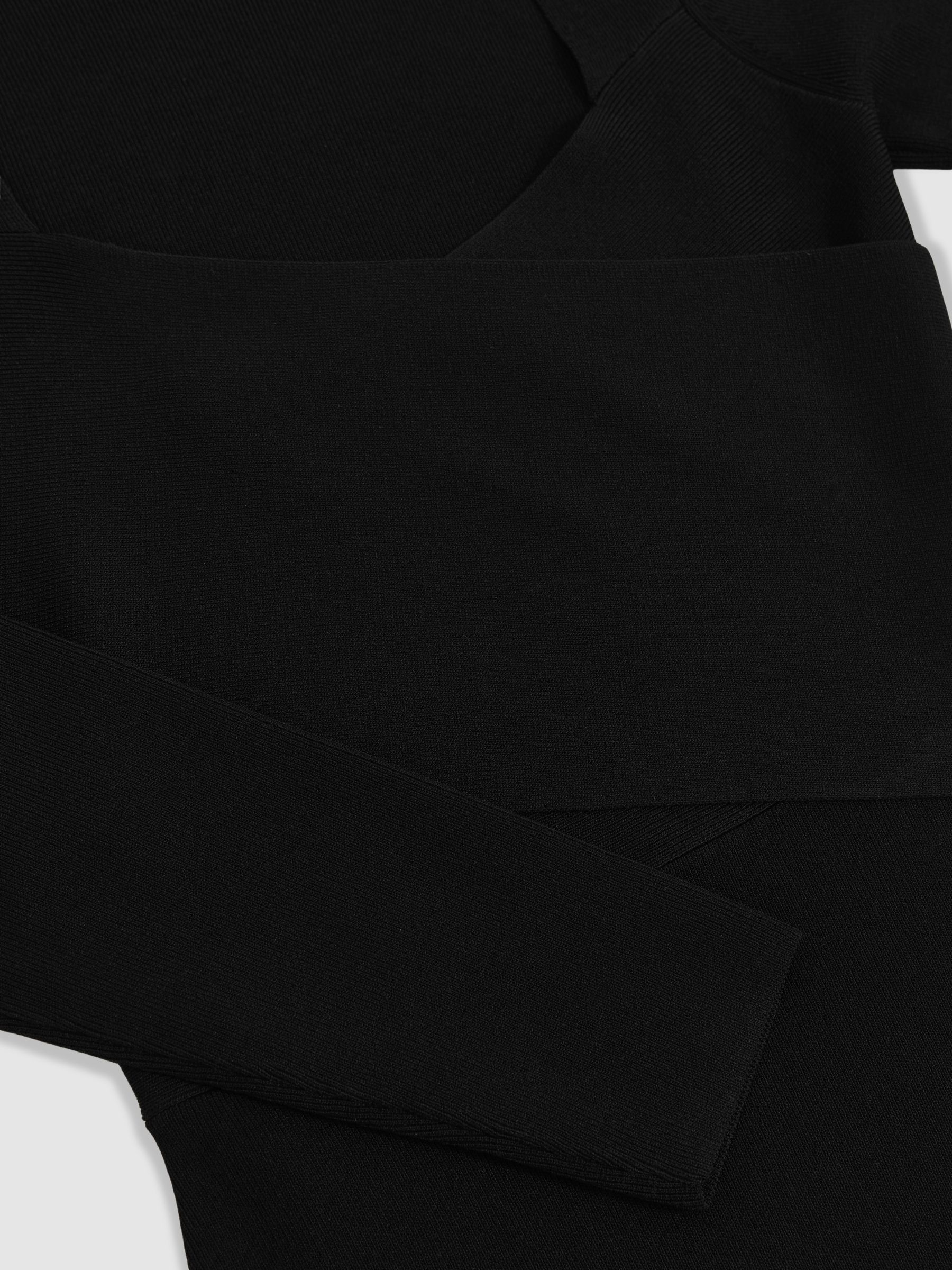 Knitted Wrap-Front Midi Dress in Black - image 4