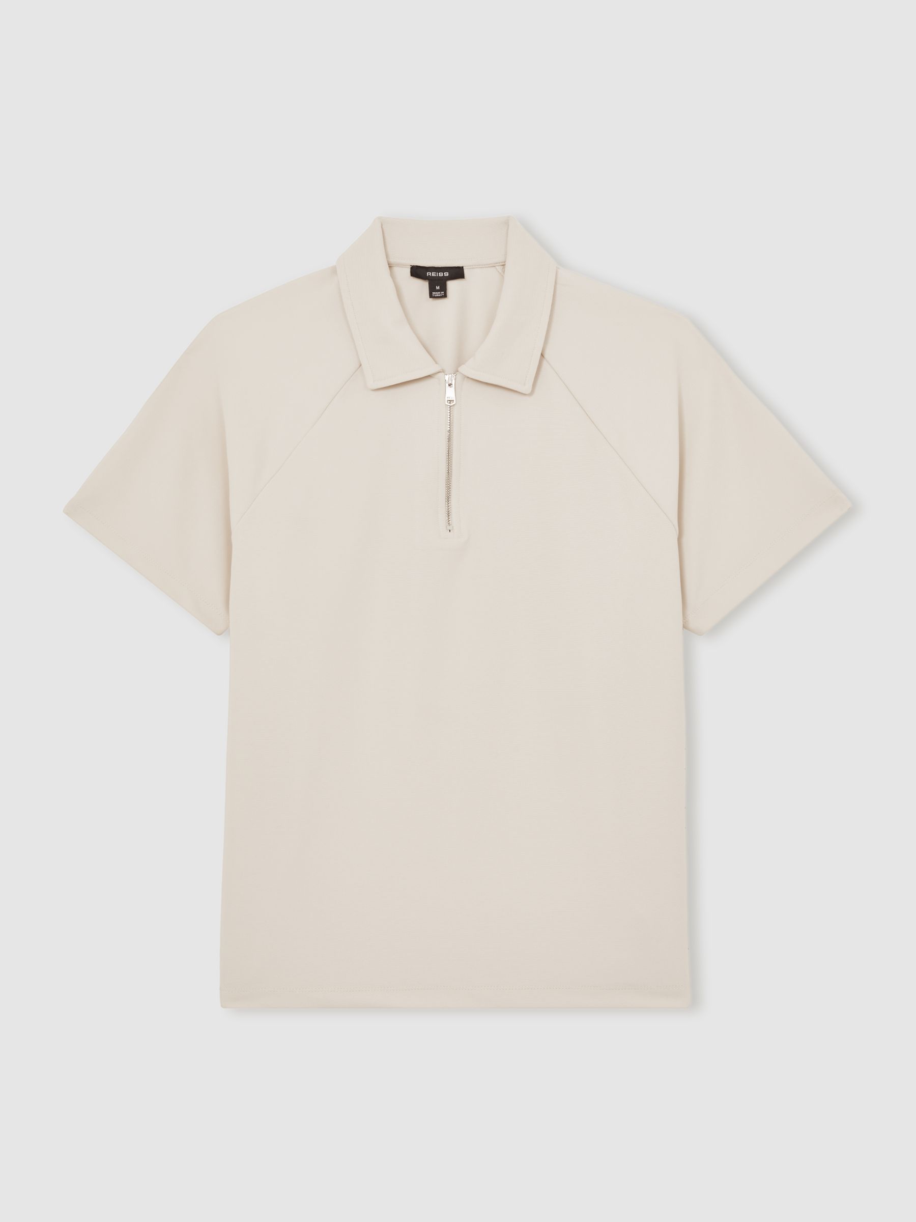 Textured Raglan Half-Zip Polo Shirt in Stone - Image 2 of 6