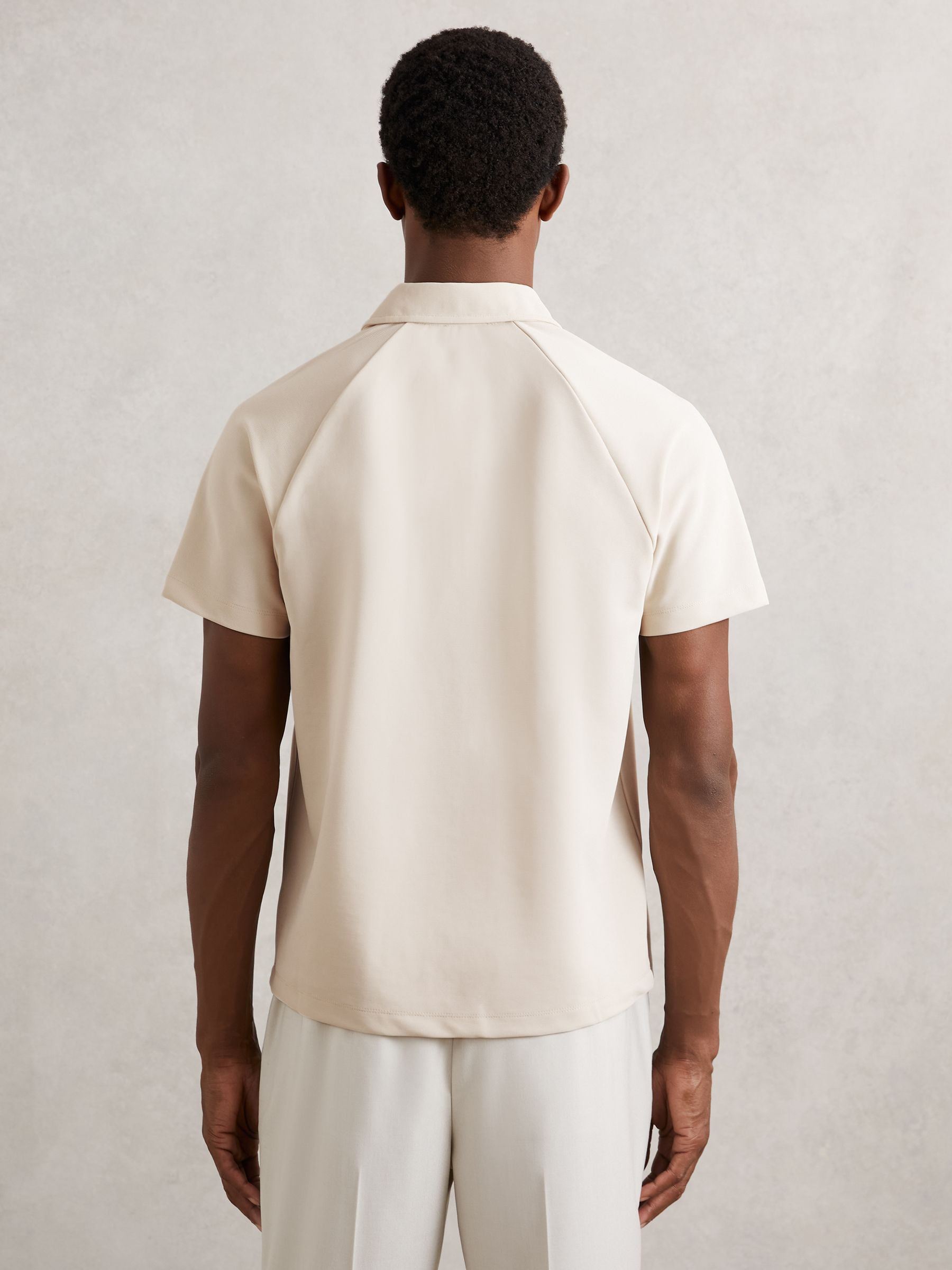 Textured Raglan Half-Zip Polo Shirt in Stone - Image 5 of 6