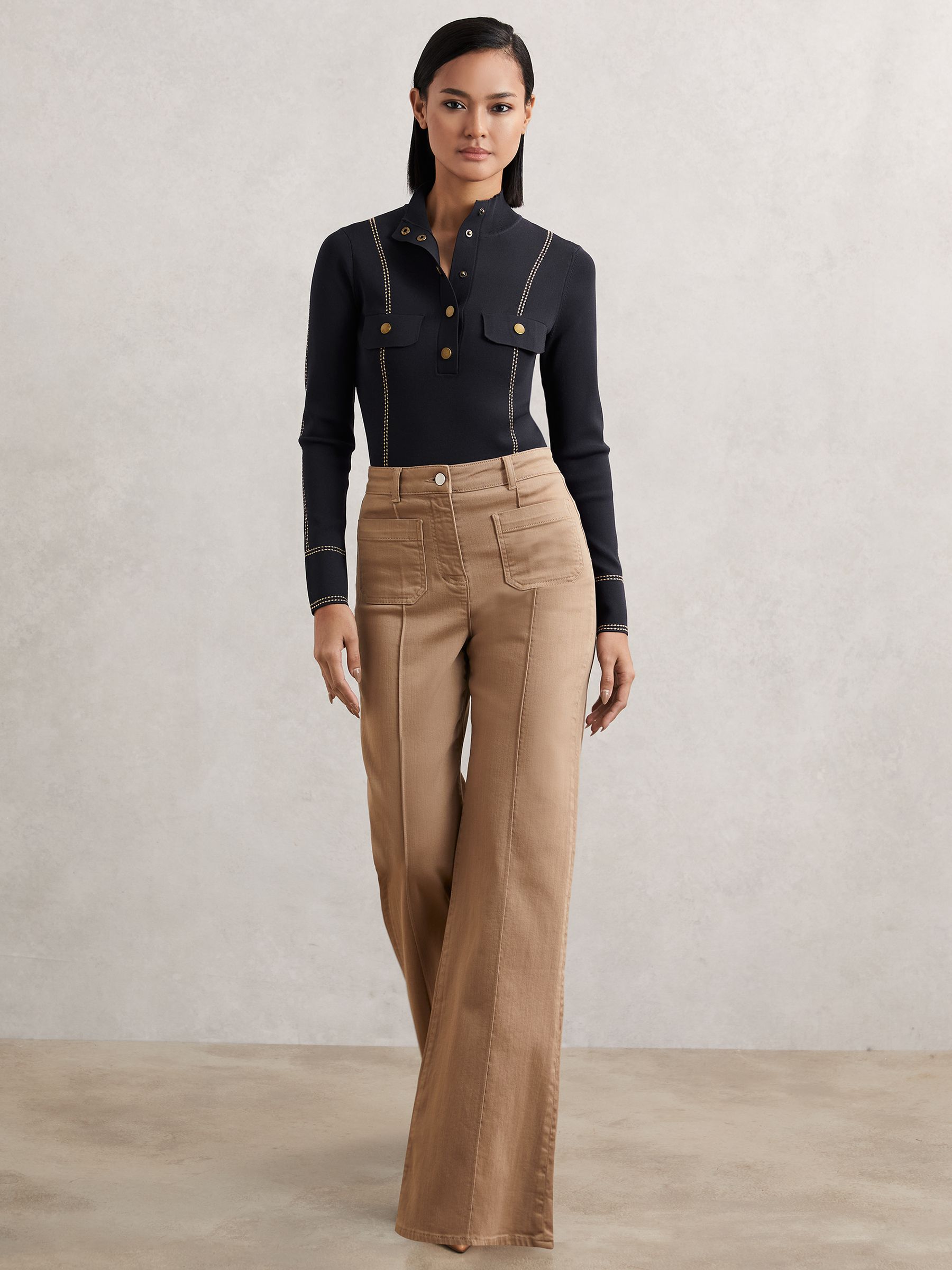 Contrast-Stitch Knit Top in Navy - Image 4 of 6