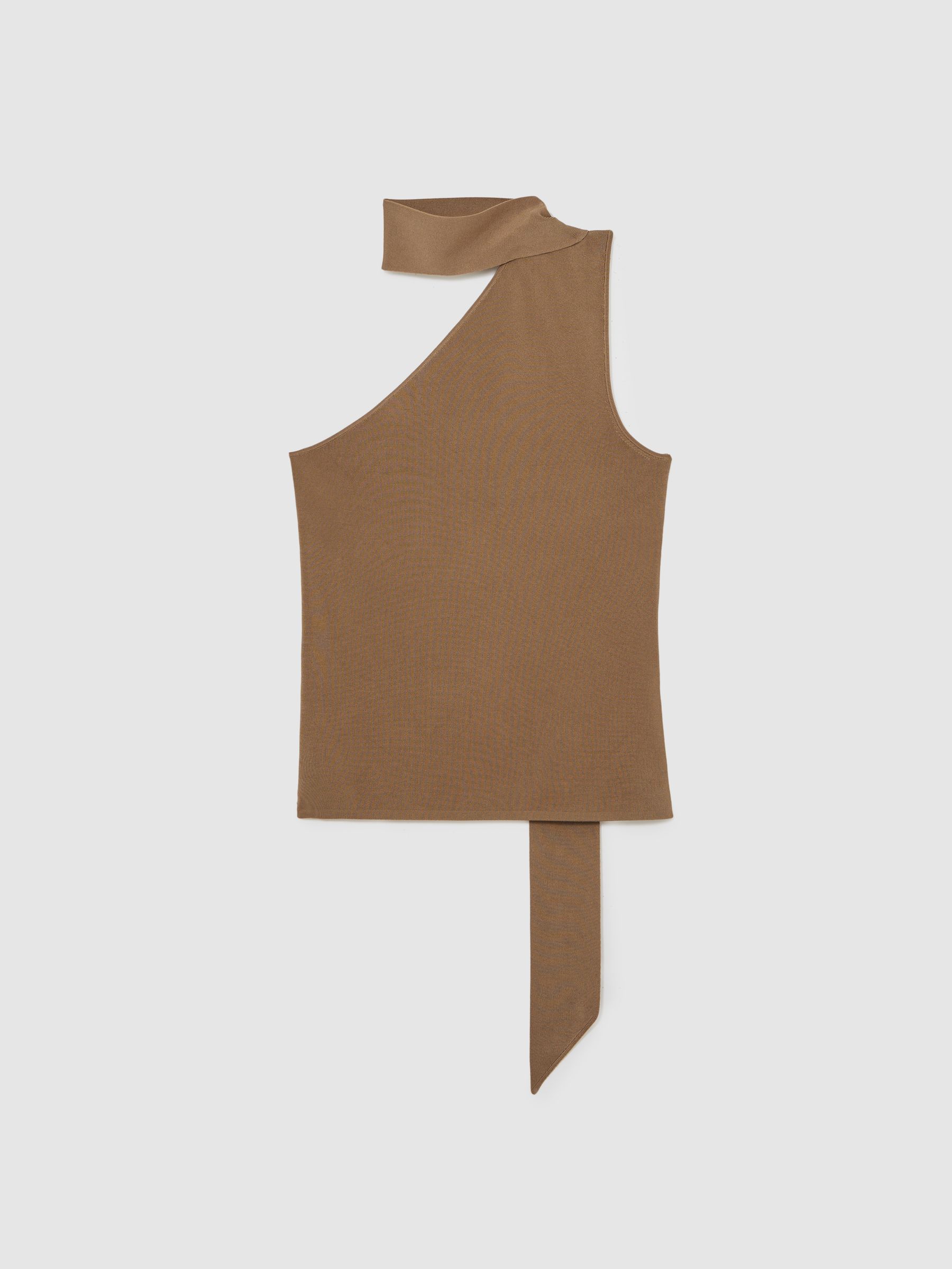 One Shoulder Scarf Top in Taupe Neutral - Image 2 of 5