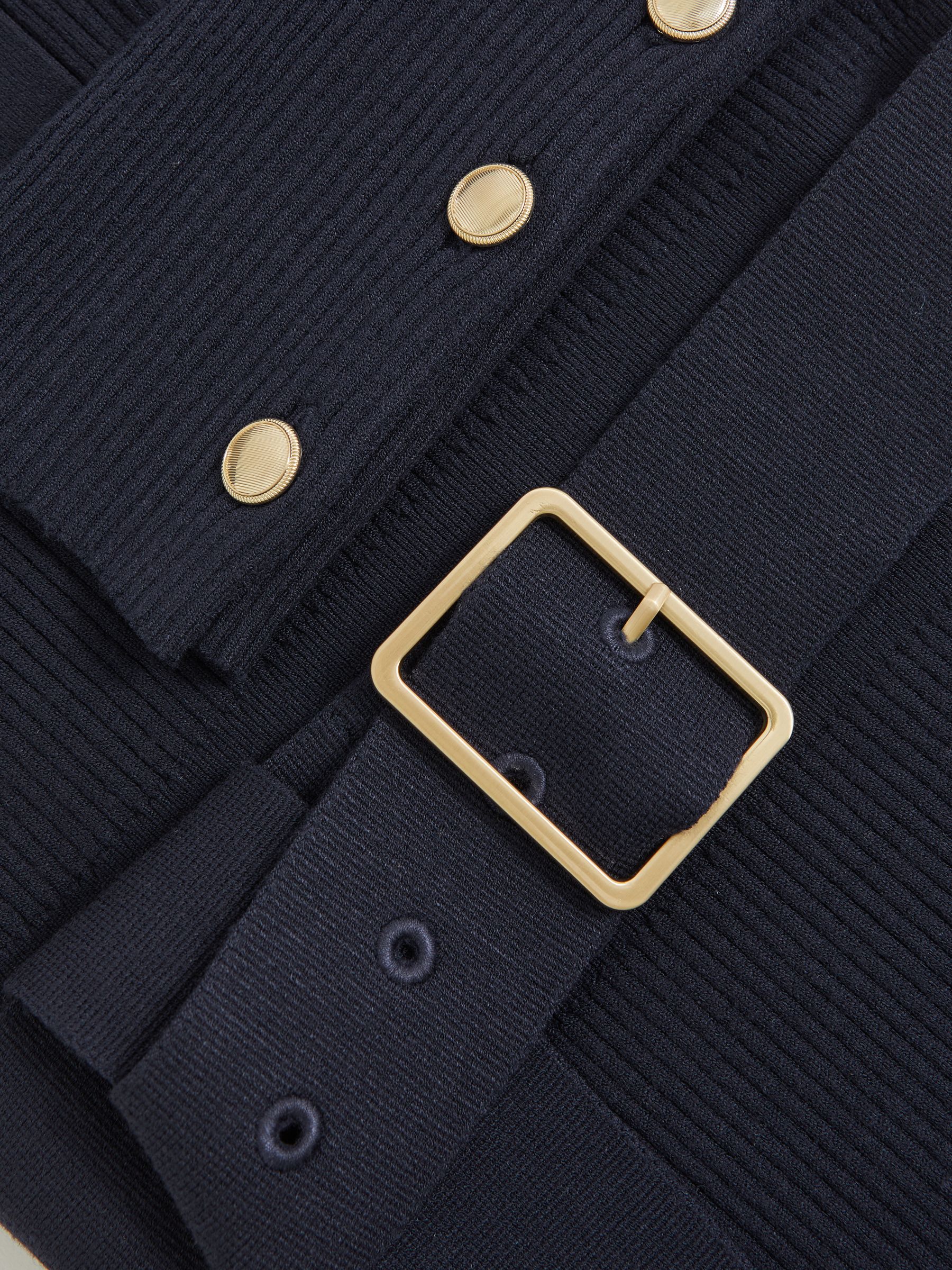 Rib-Knit Buttoned Belted Midi Dress in Navy - Image 5 of 5