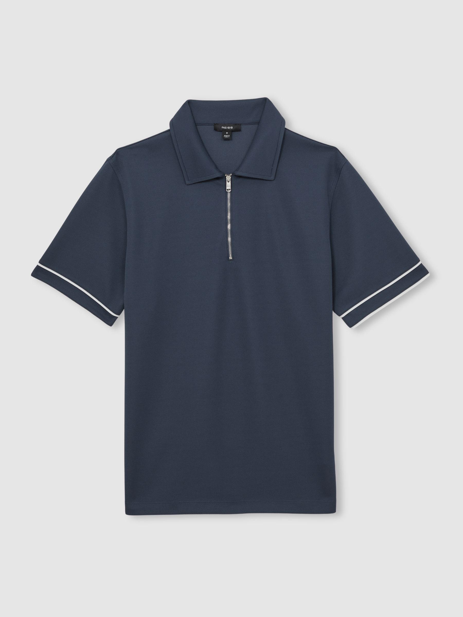 Textured Half-Zip Tipped Polo Shirt in Airforce Blue - Image 2 of 6