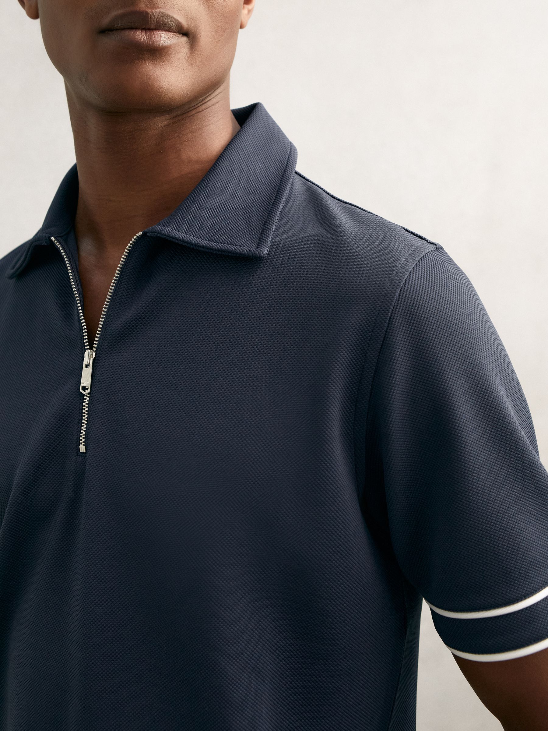 Textured Half-Zip Tipped Polo Shirt in Airforce Blue - Image 4 of 6