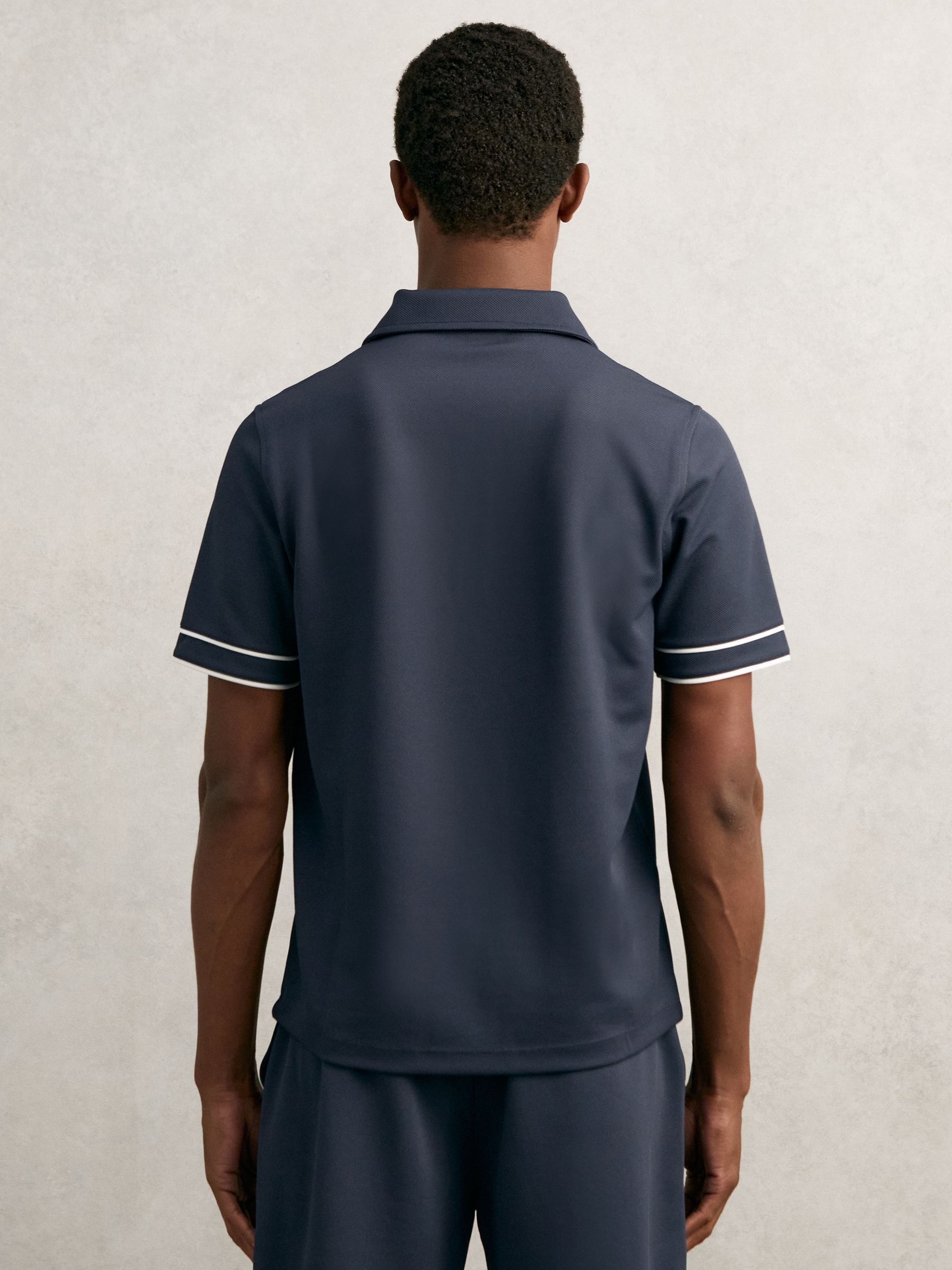 Textured Half-Zip Tipped Polo Shirt in Airforce Blue - Image 5 of 6