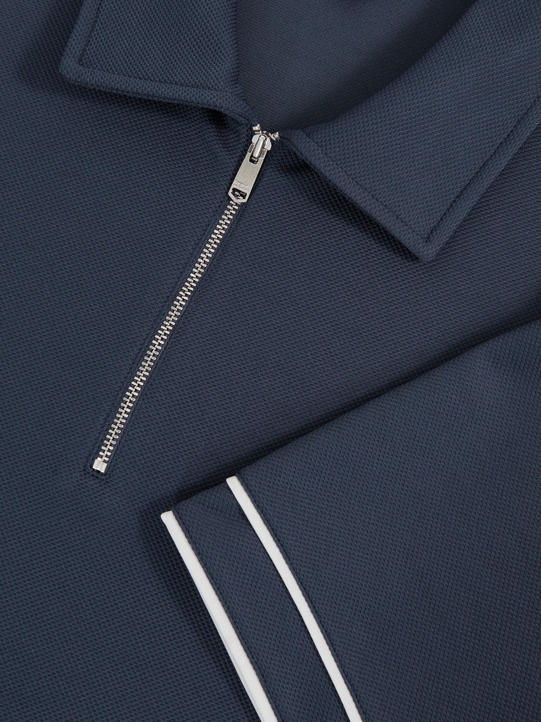 Textured Half-Zip Tipped Polo Shirt in Airforce Blue - Image 6 of 6