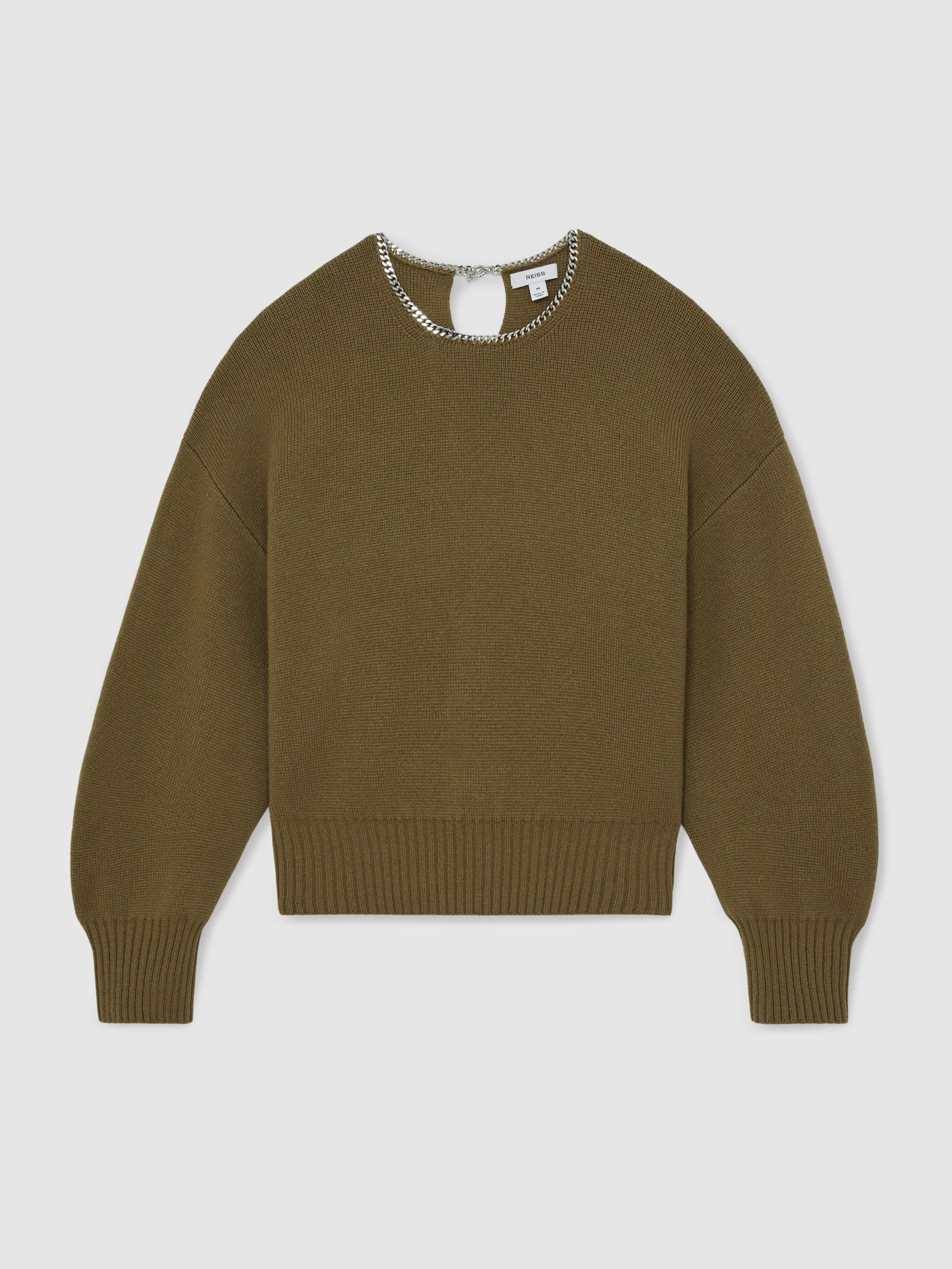 Wool-Blend Necklace-Trim Jumper with Cashmere in Sage Green - Image 2 of 6