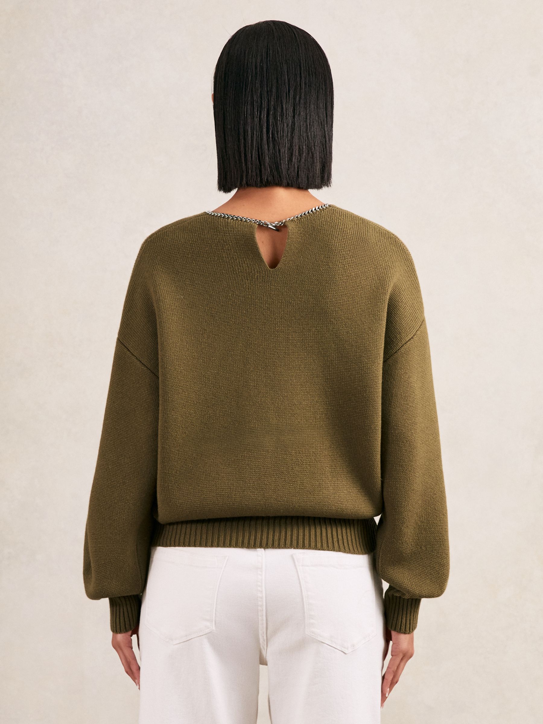 Wool-Blend Necklace-Trim Jumper with Cashmere in Sage Green - image 4