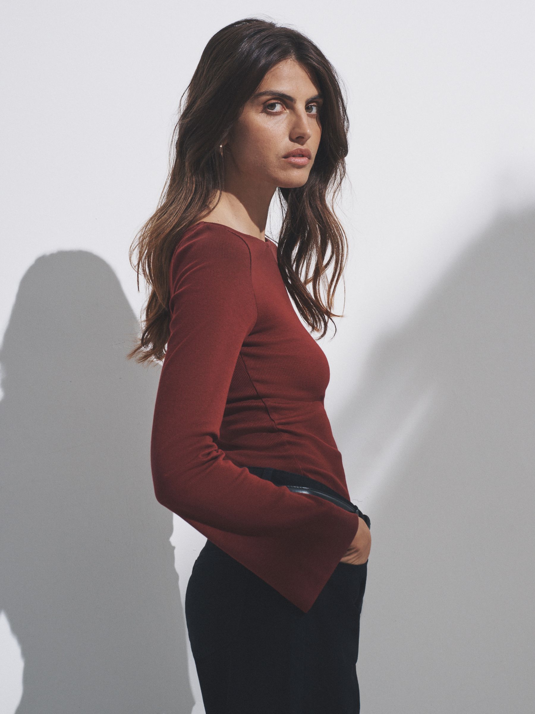 Black/Khaki Green/Burgundy - 3 Pack Ribbed Flare Sleeve T-Shirts - Image 1 of 13
