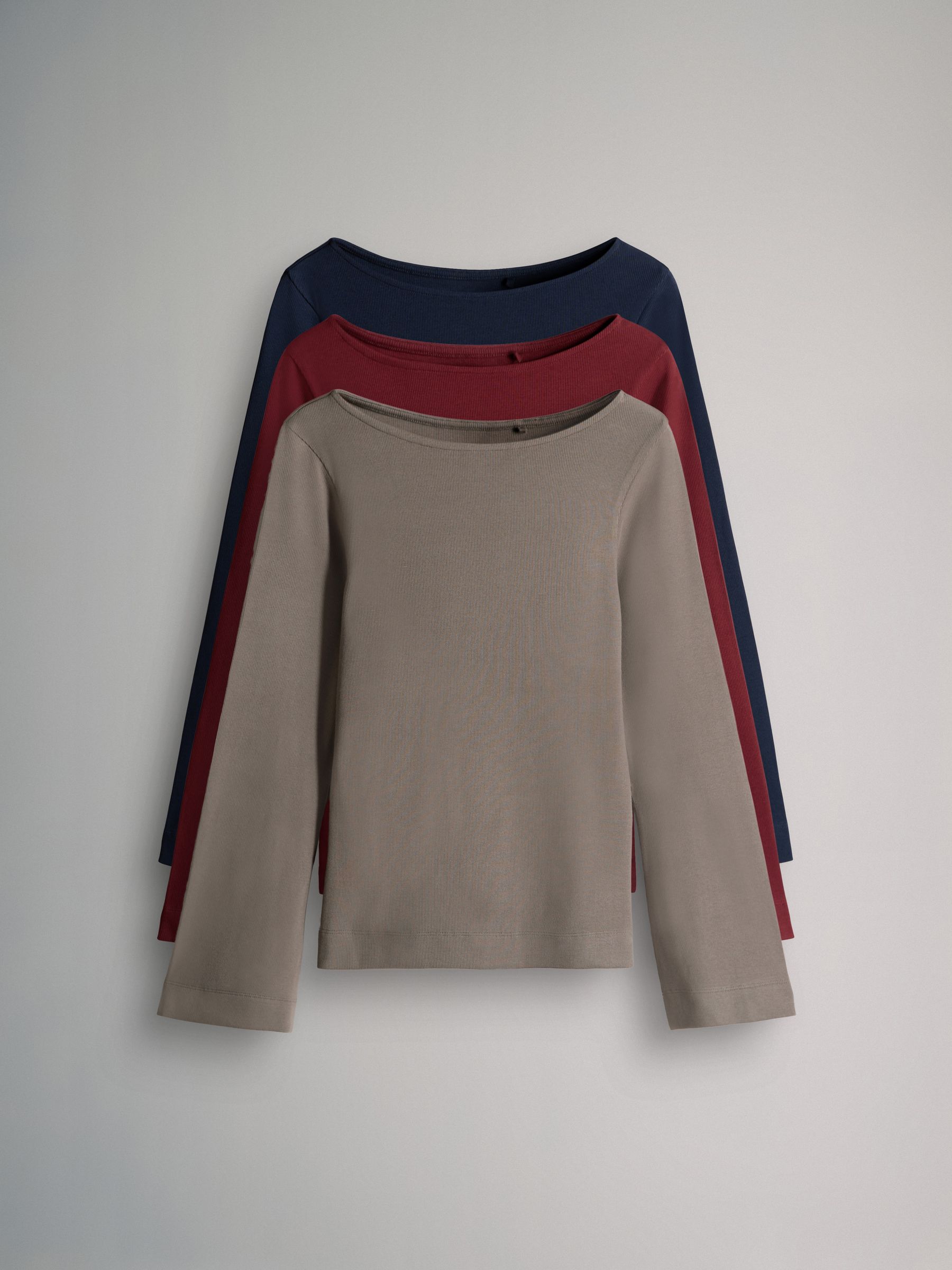 Black/Khaki Green/Burgundy - 3 Pack Ribbed Flare Sleeve T-Shirts - Image 2 of 13