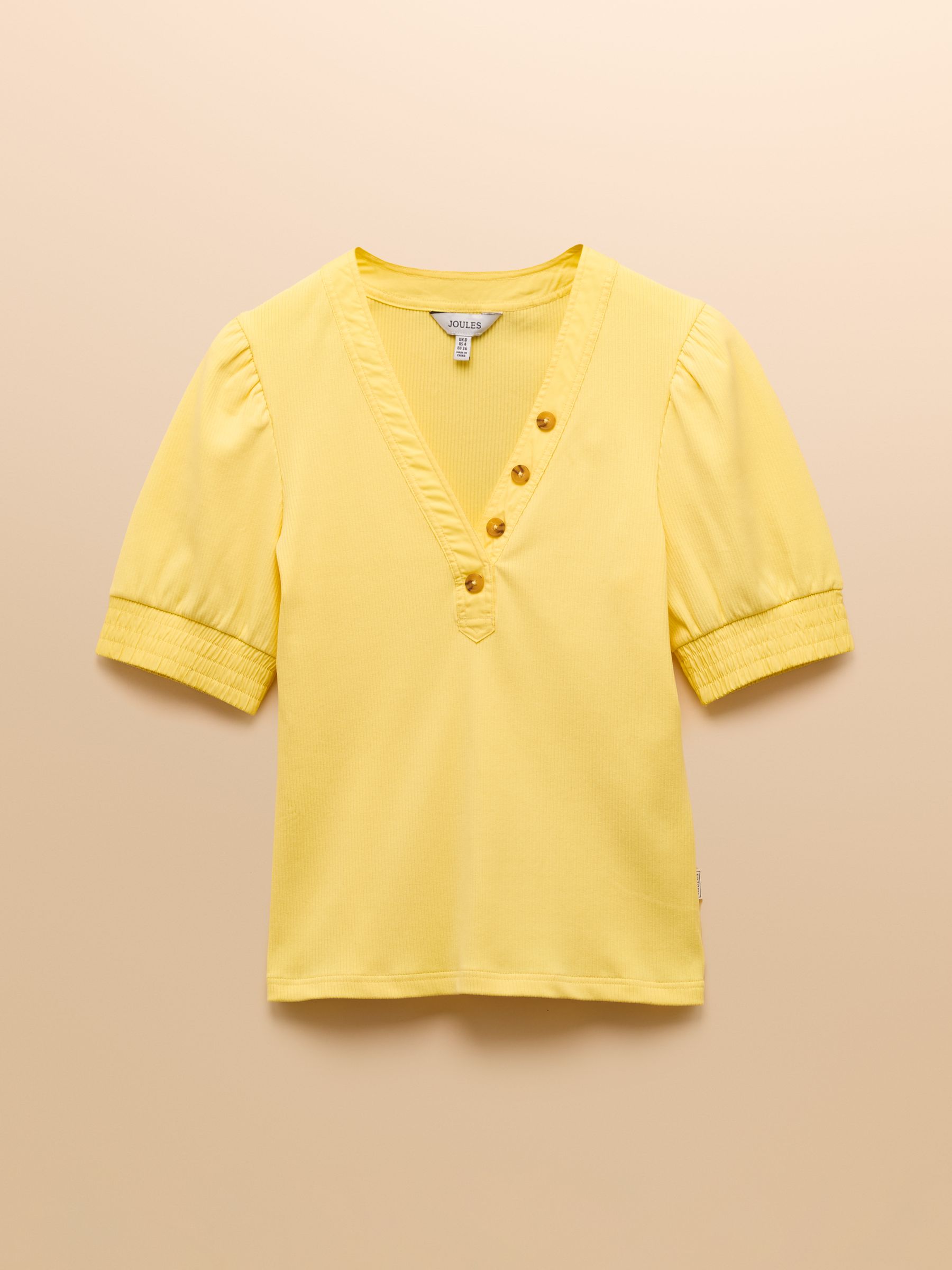 Tabitha Lemon Yellow Ribbed V Neck Top With Puff Sleeves - Image 7 of 7 Tabitha Lemon Yellow Ribbed V Neck Top With Puff Sleeves - Image 7 of 7