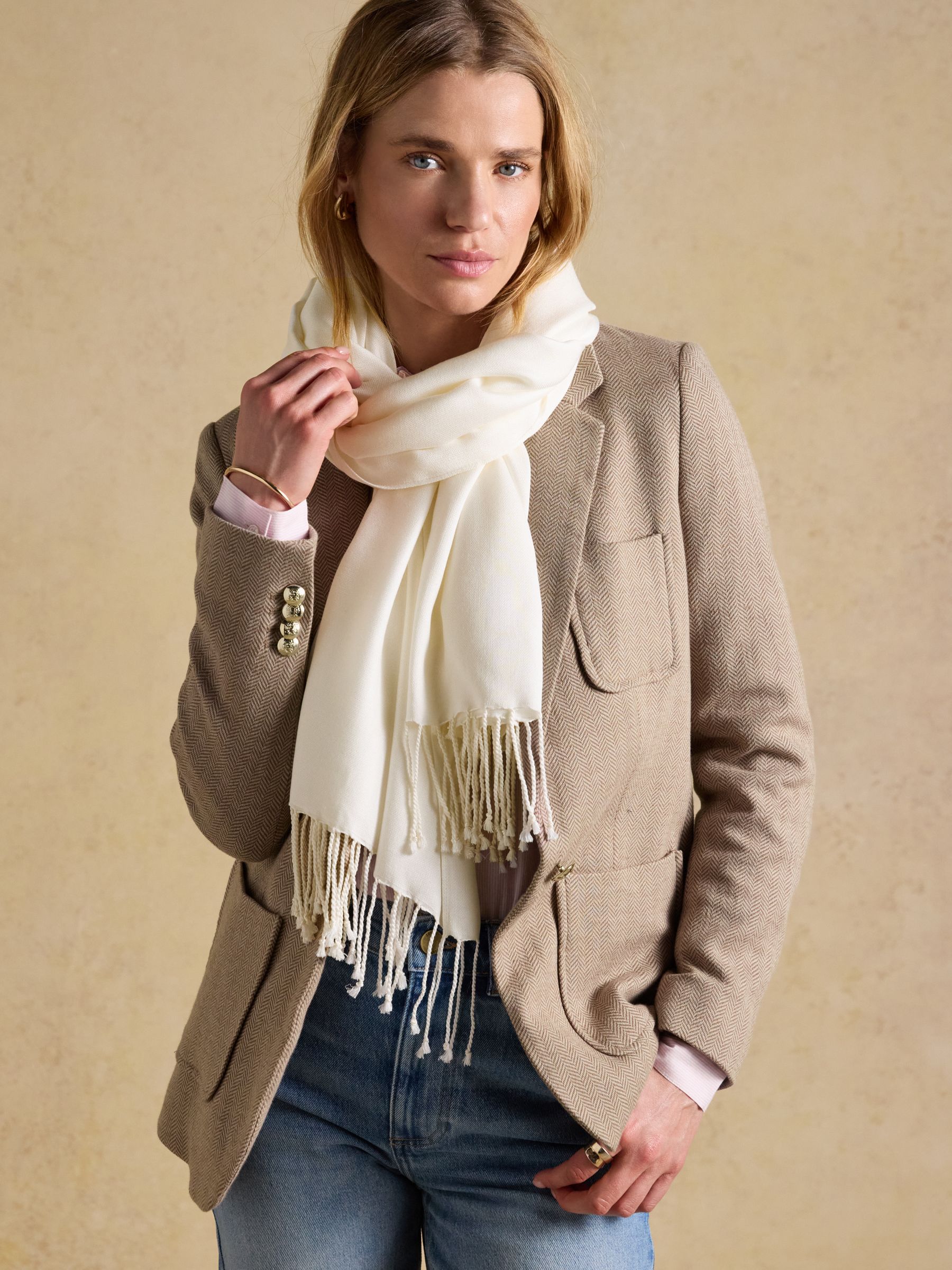 Ascot Cream Large Lightweight Wrap Scarf | Joules