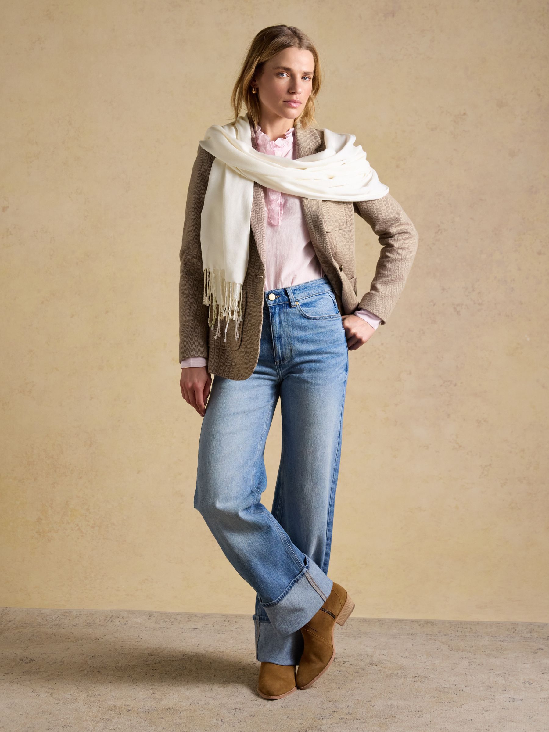 Ascot Cream Large Lightweight Wrap Scarf | Joules
