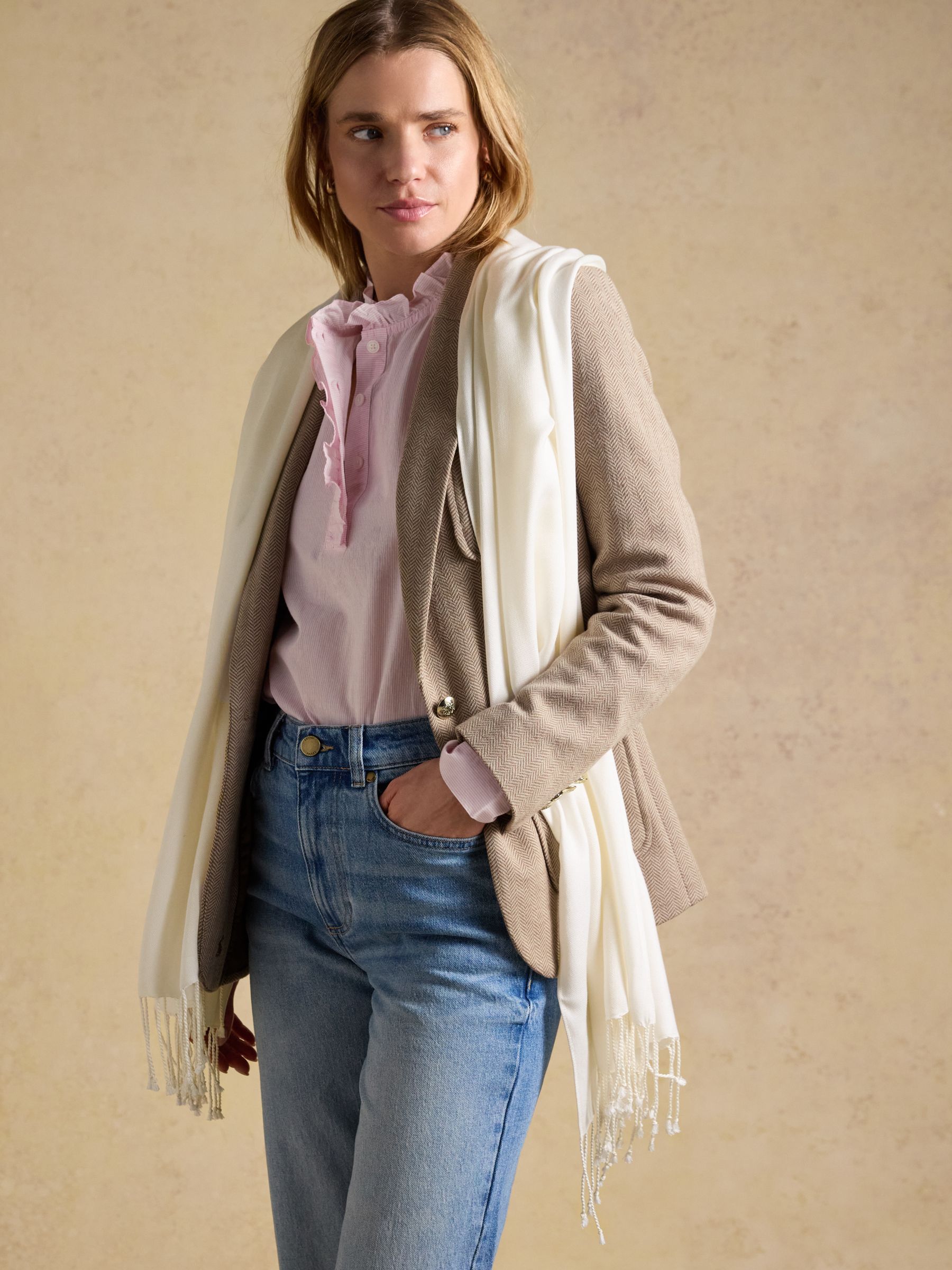 Ascot Cream Large Lightweight Wrap Scarf | Joules