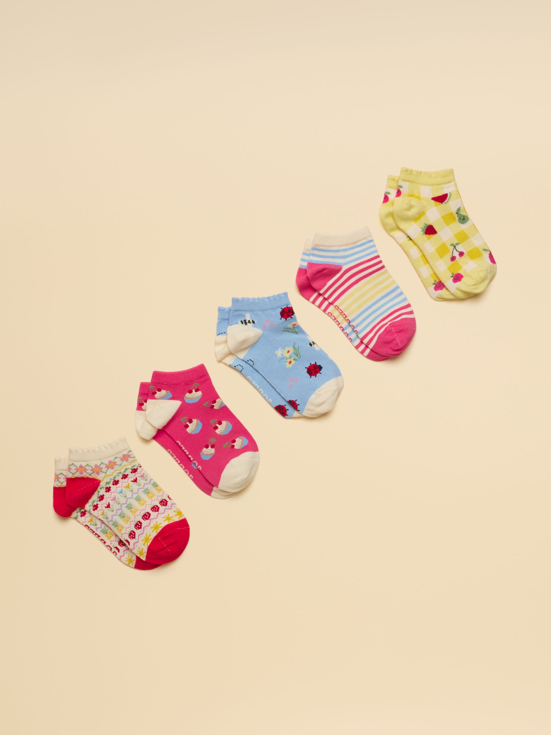 Kids' Rilla Pink Yellow 5 Pack Socks - Image 1 of 3 Kids' Rilla Pink Yellow 5 Pack Socks - Image 1 of 3