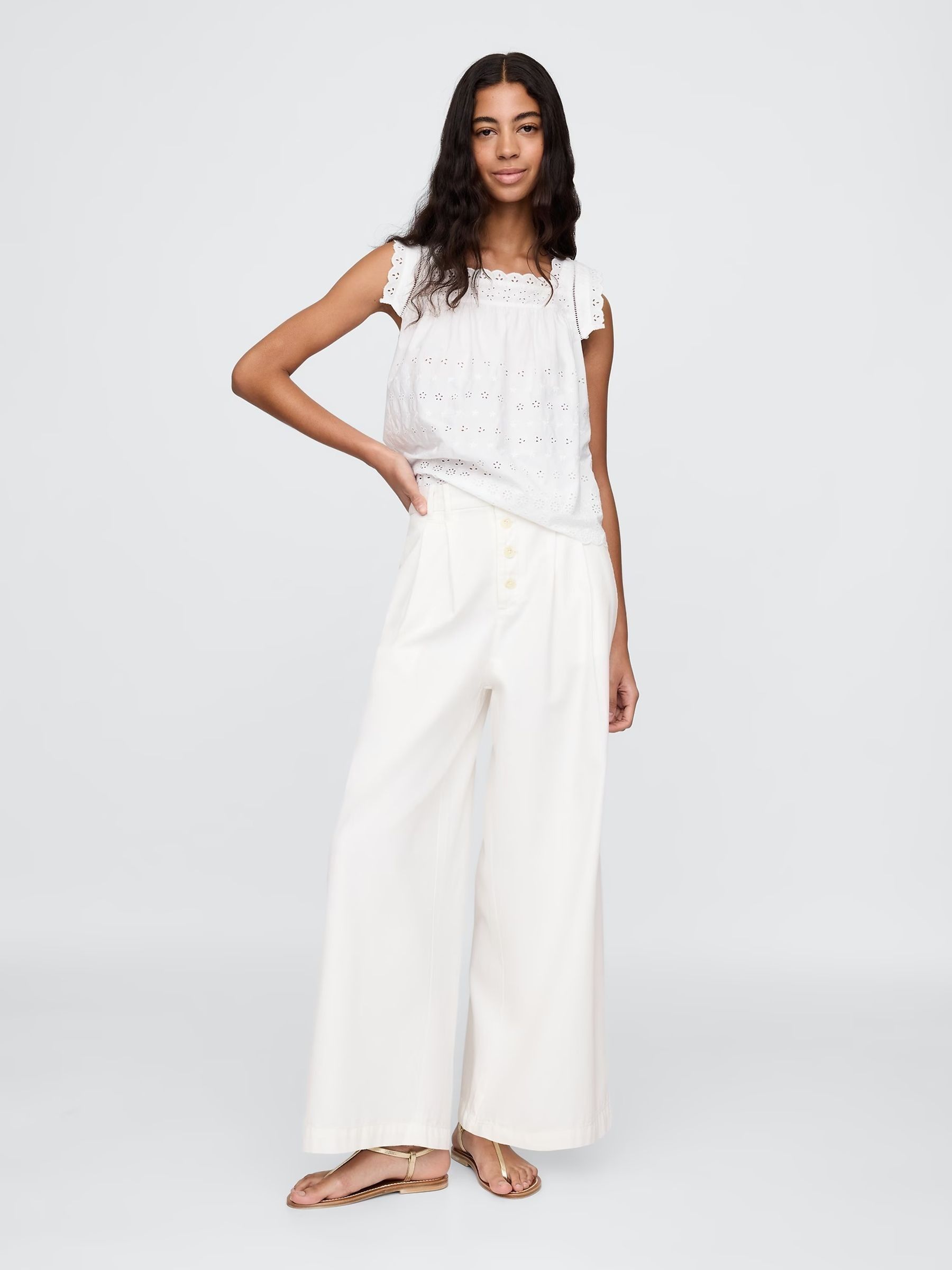 White DÔEN High Waisted Pleated Trousers Gap